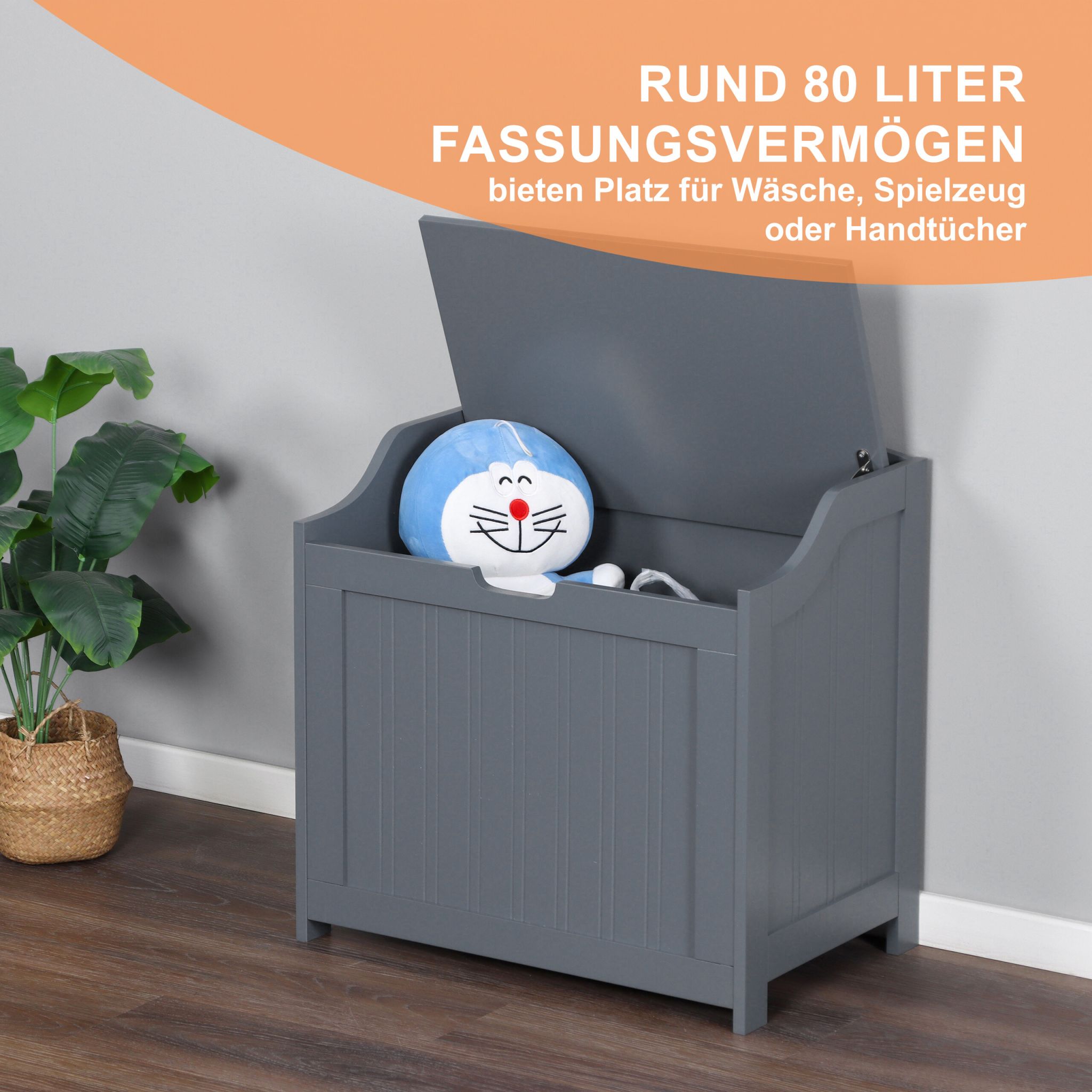 Wäschetruhe mit Soft-Close-Deckel Grau von Relaxdays