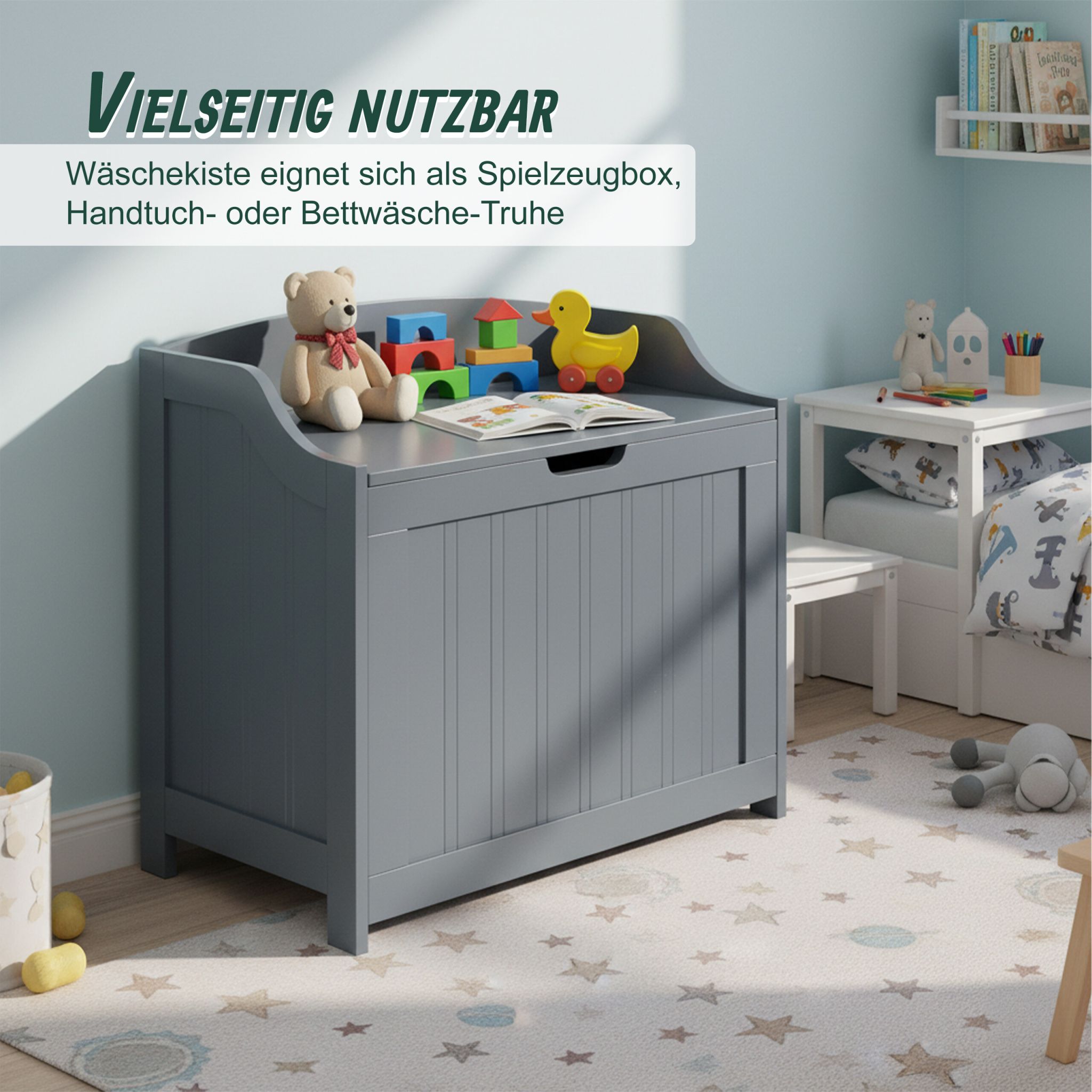 Wäschetruhe mit Soft-Close-Deckel Grau von Relaxdays