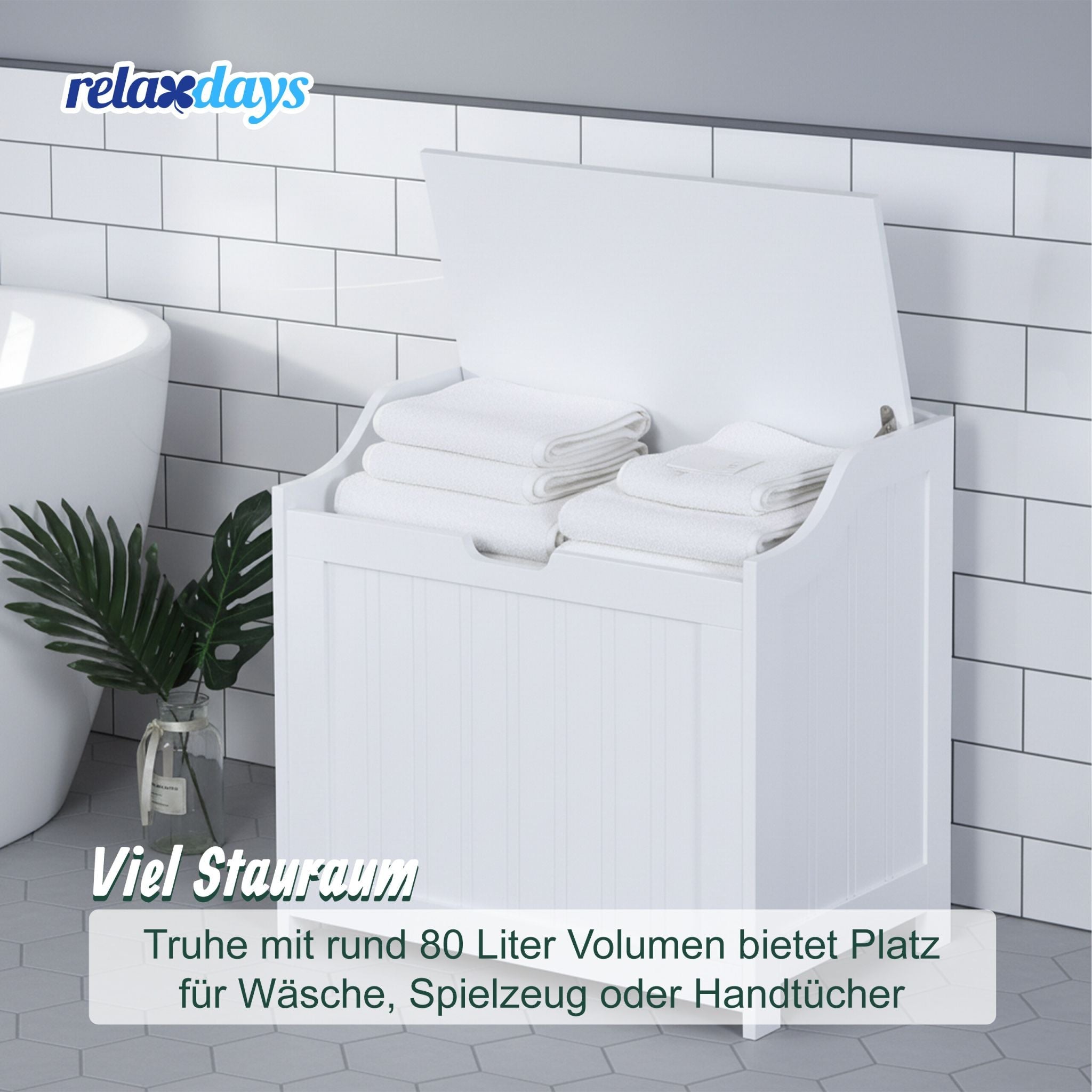 Wäschetruhe mit Soft-Close-Deckel Weiss von Relaxdays
