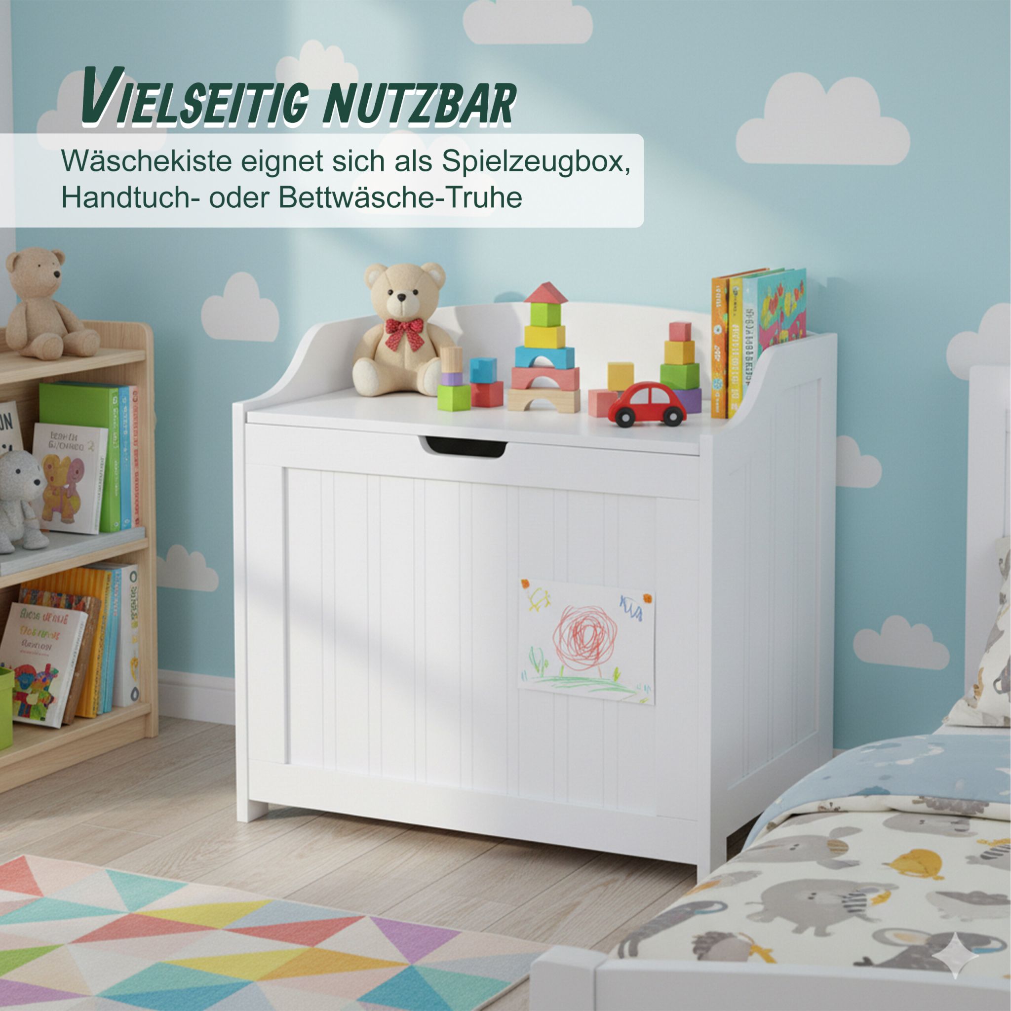 Wäschetruhe mit Soft-Close-Deckel Weiss von Relaxdays