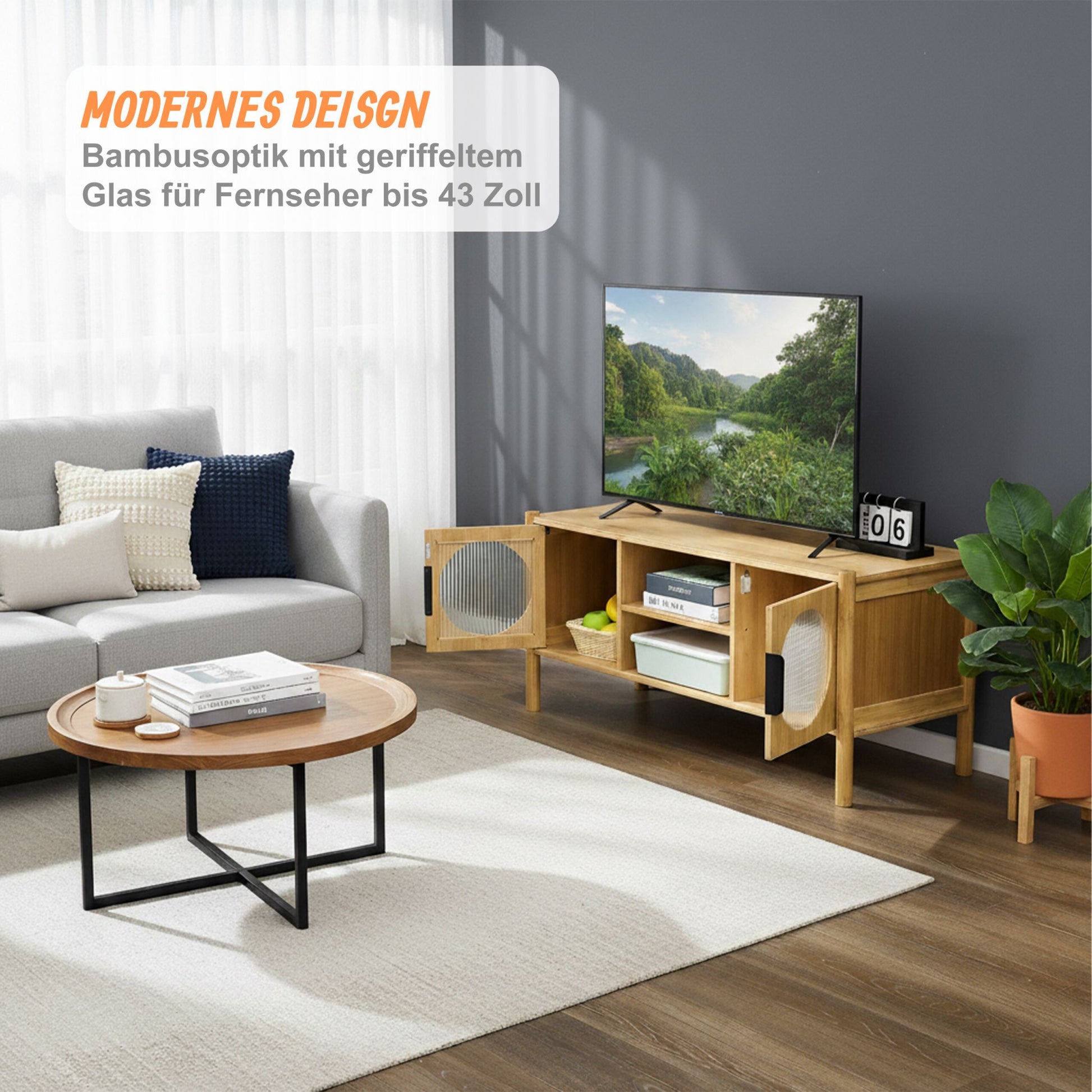 TV Lowboard mit 2 Türen Hellbraun von Relaxdays