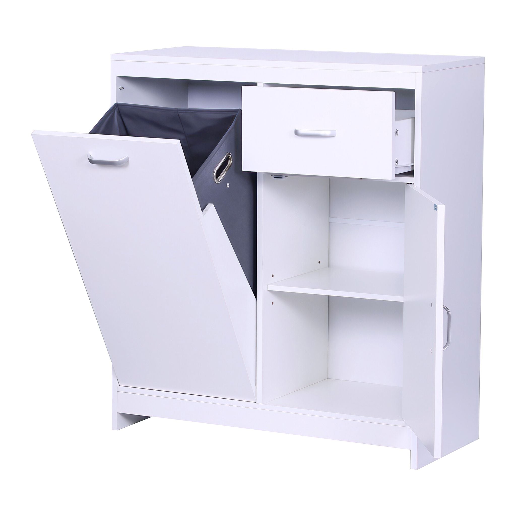 Wäscheschrank mit 48L Wäschesack Weiss-Grau von Relaxdays