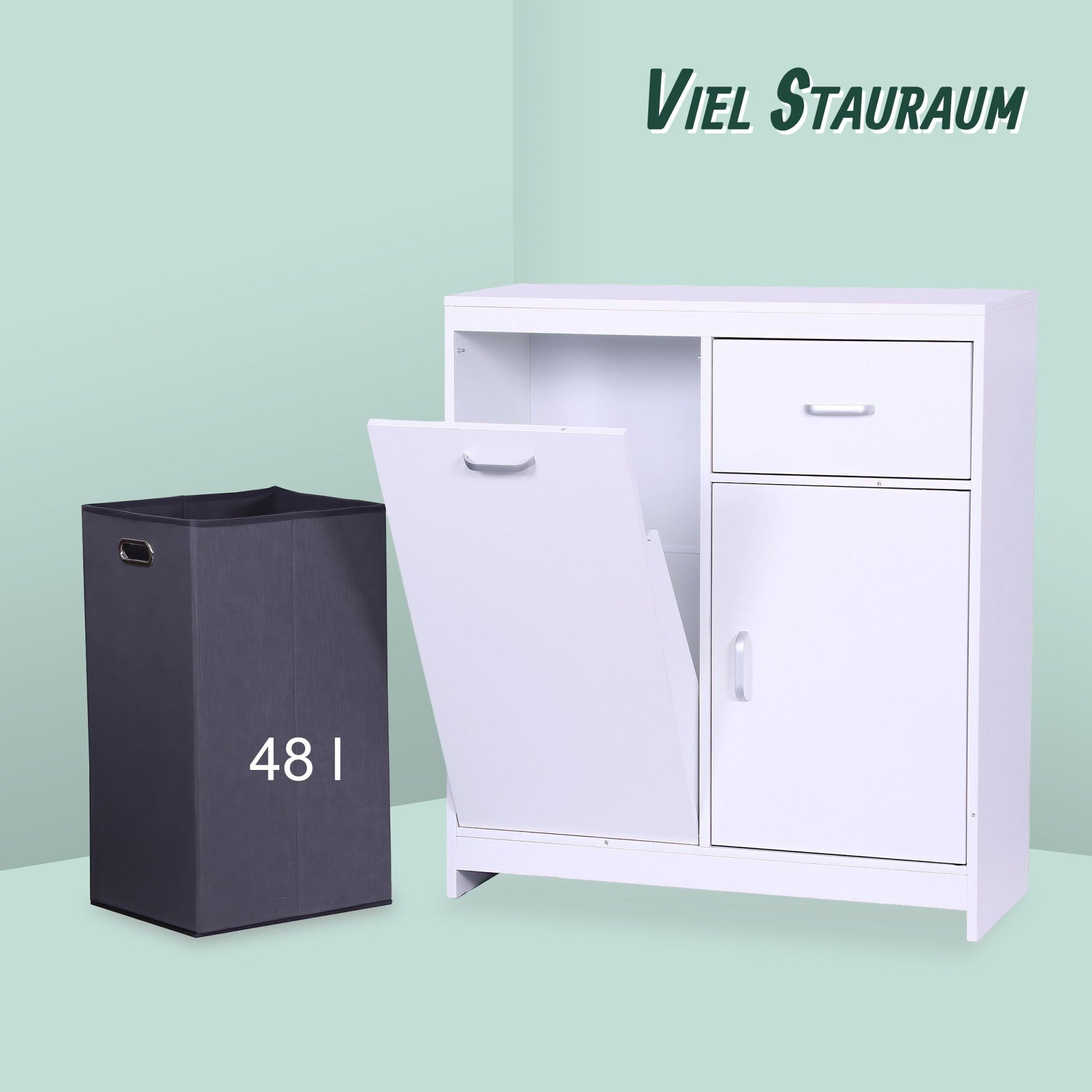 Wäscheschrank mit 48L Wäschesack Weiss-Grau von Relaxdays