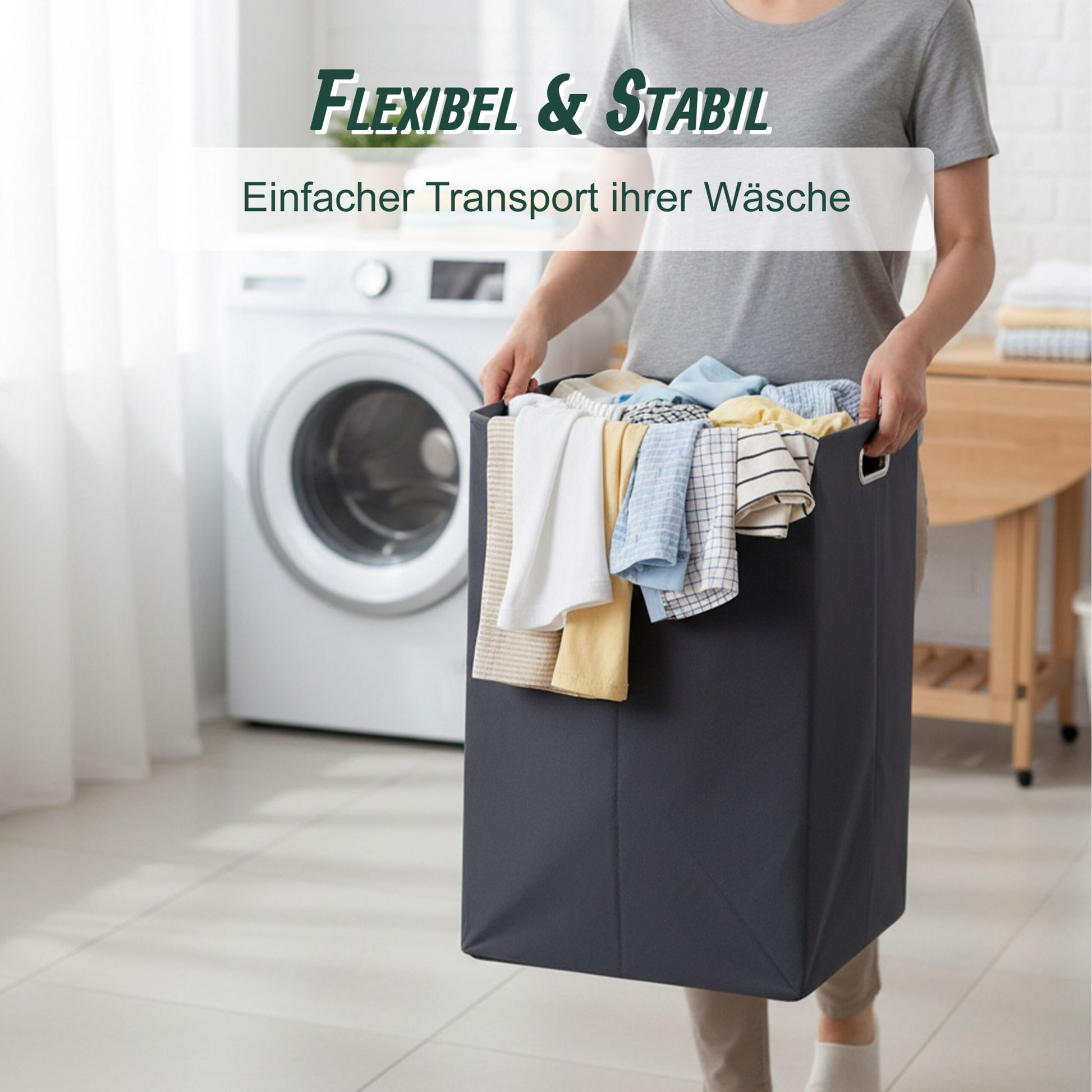 Wäscheschrank mit 48L Wäschesack Weiss-Grau von Relaxdays