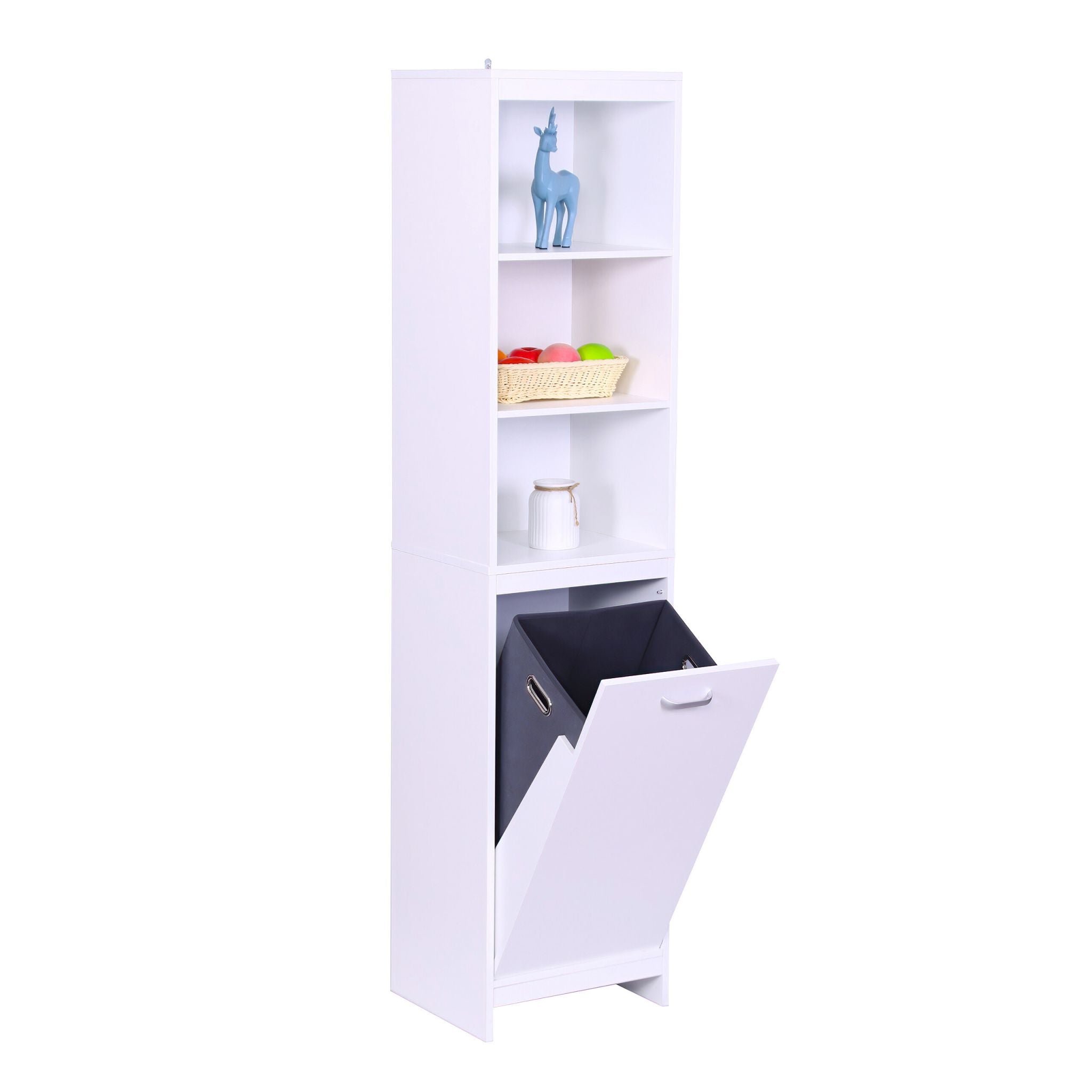 Wäscheschrank mit 44L Wäschesack Weiss-Grau von Relaxdays