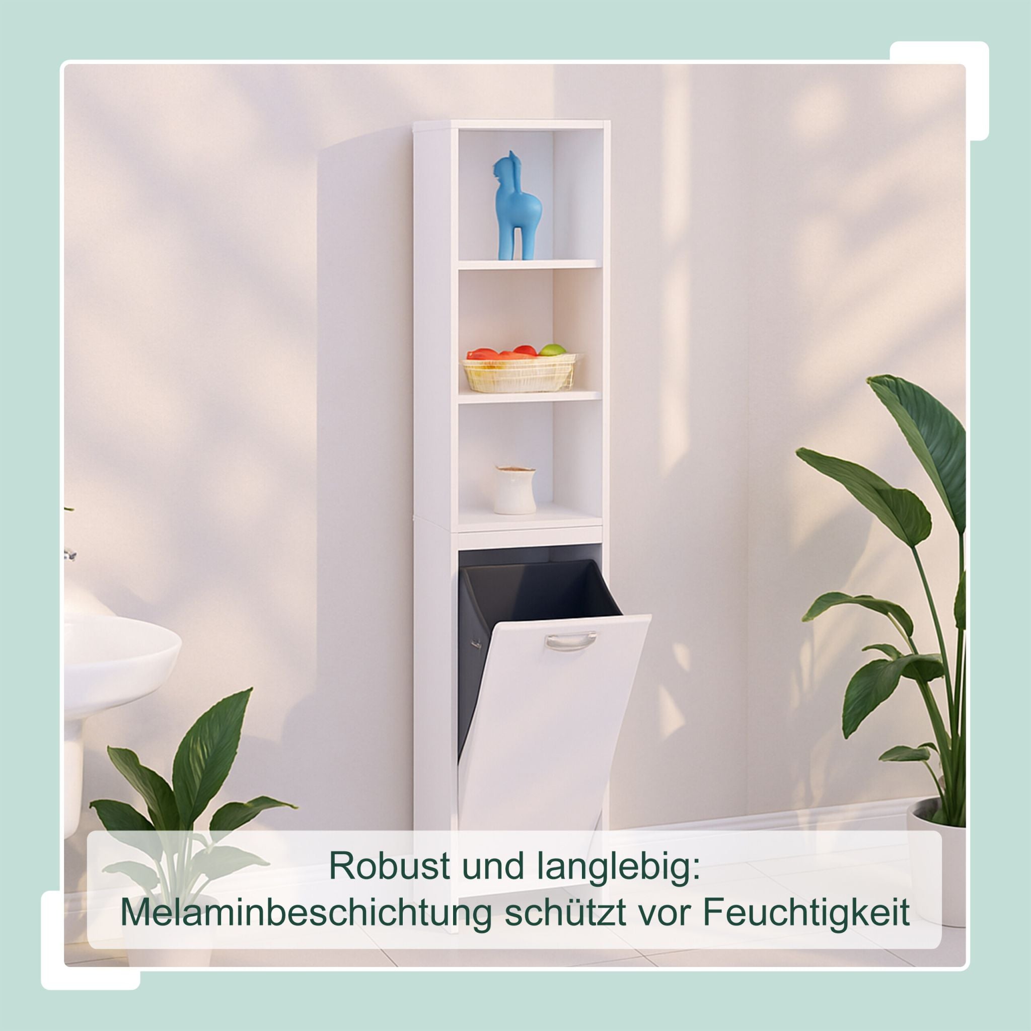 Wäscheschrank mit 44L Wäschesack Weiss-Grau von Relaxdays