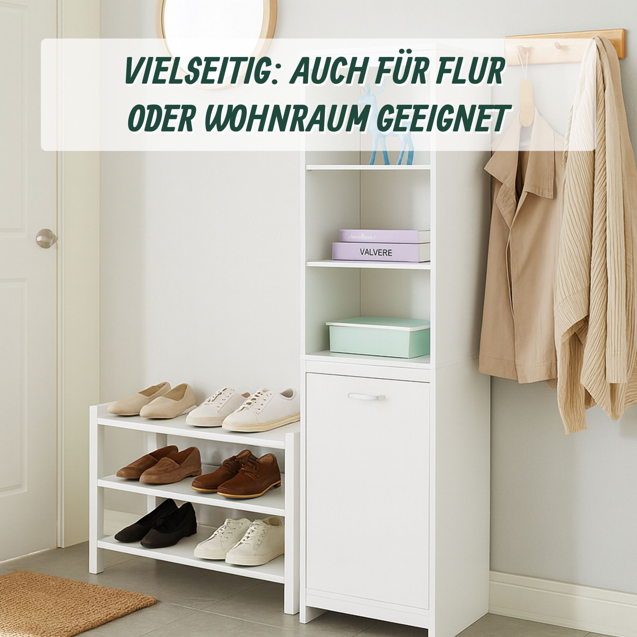 Wäscheschrank mit 44L Wäschesack Weiss-Grau von Relaxdays