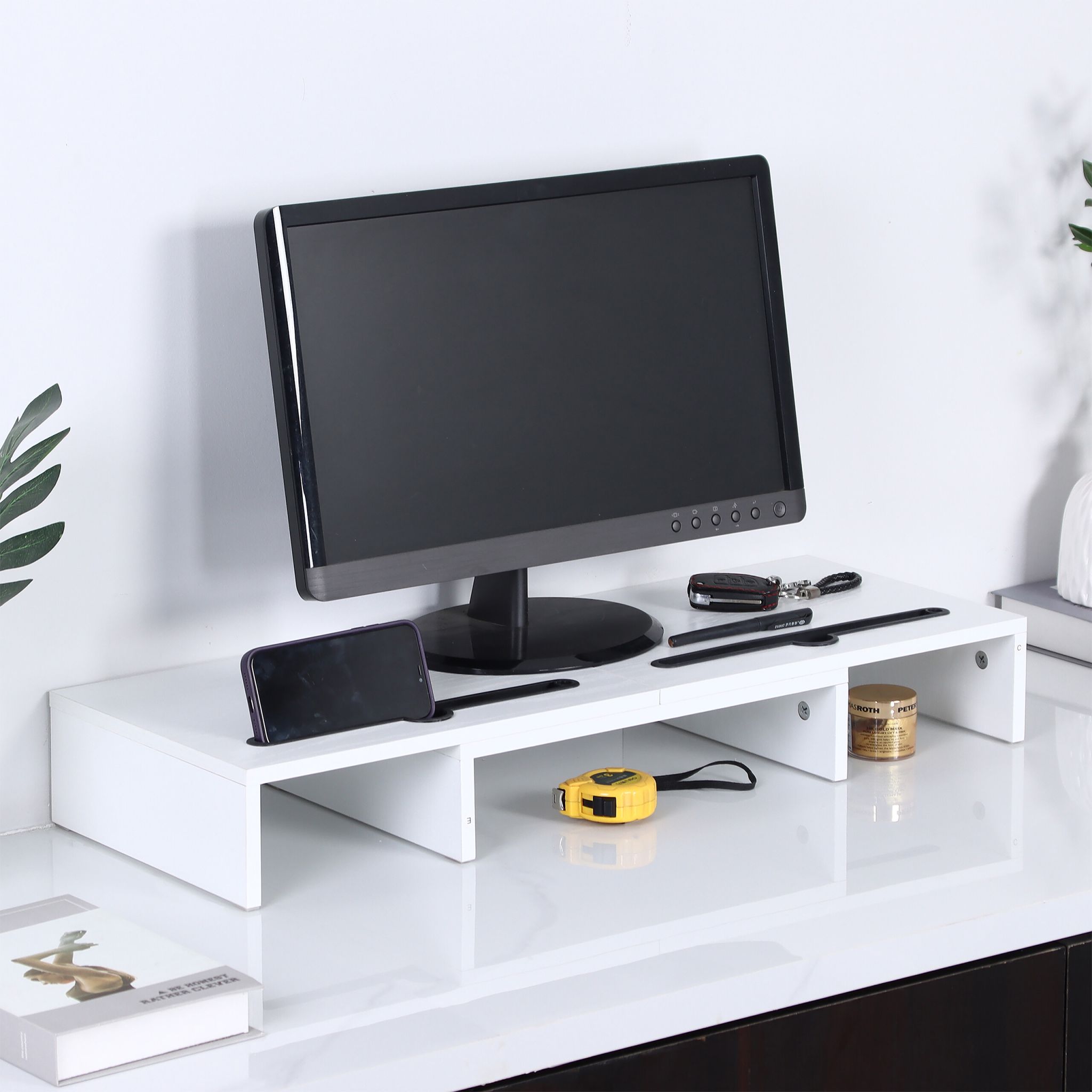 Monitorständer für 2 Monitore Weiss Weiss-Schwarz von Relaxdays