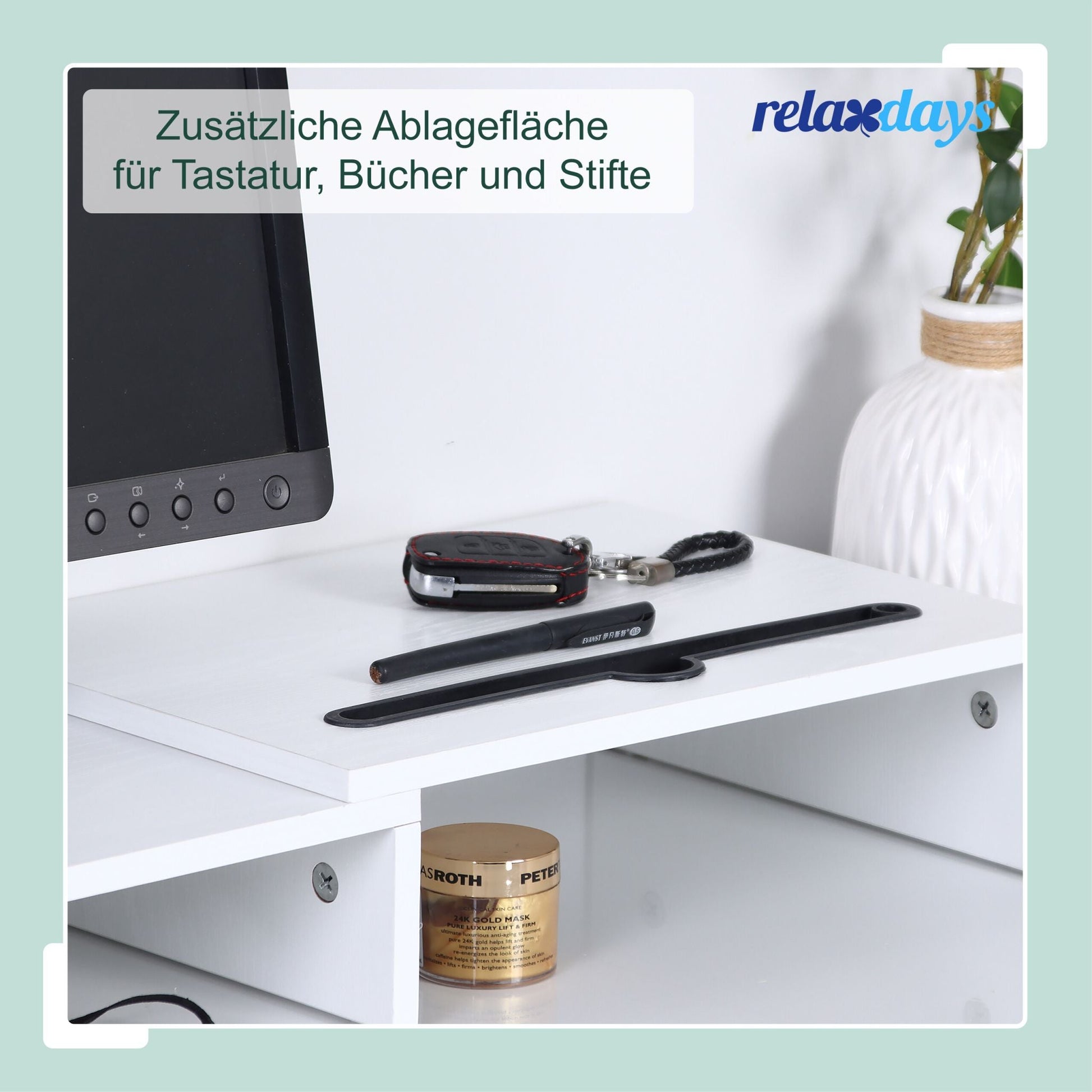 Monitorständer für 2 Monitore Weiss Weiss-Schwarz von Relaxdays