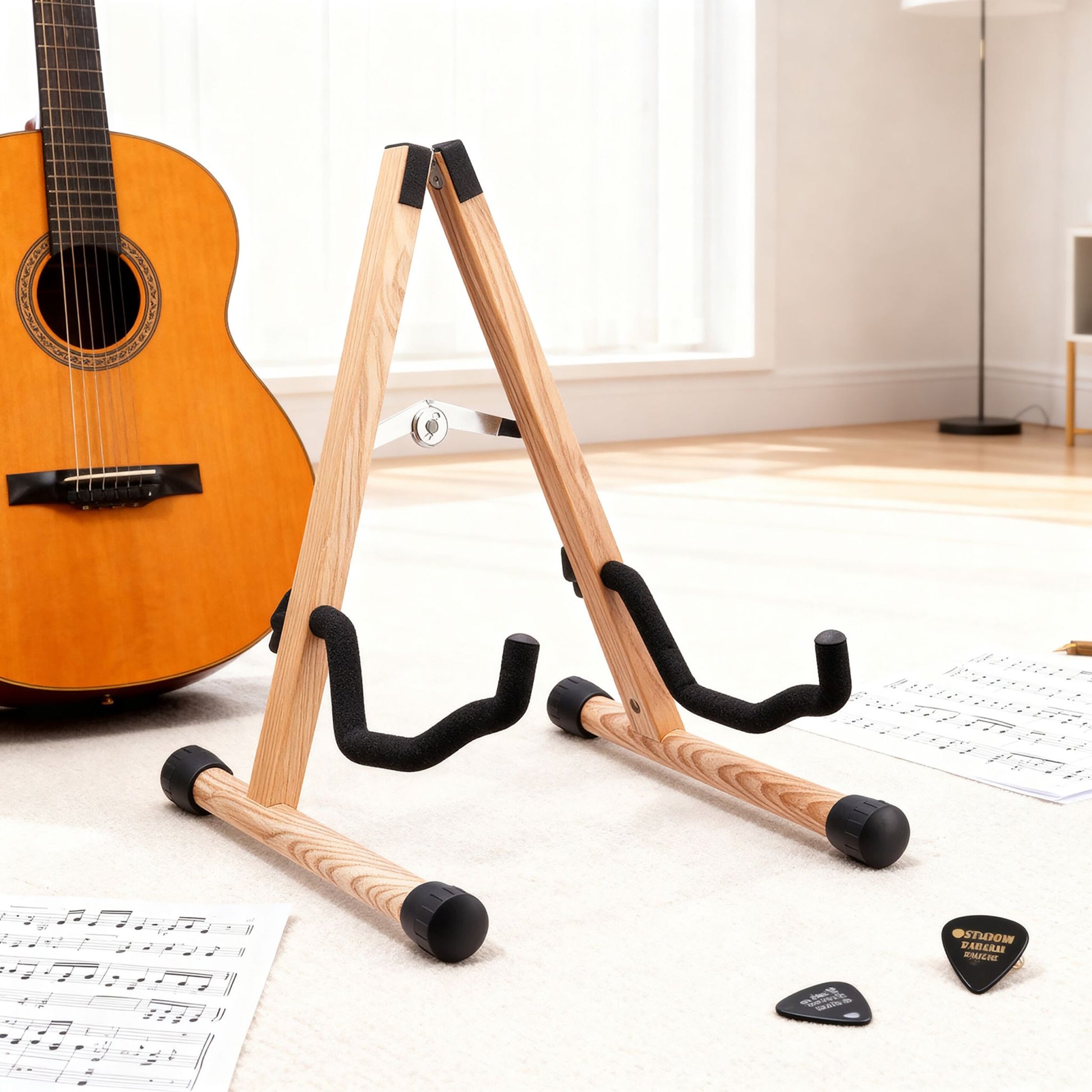 Faltbarer Gitarrenständer Hellbraun-Schwarz von Relaxdays