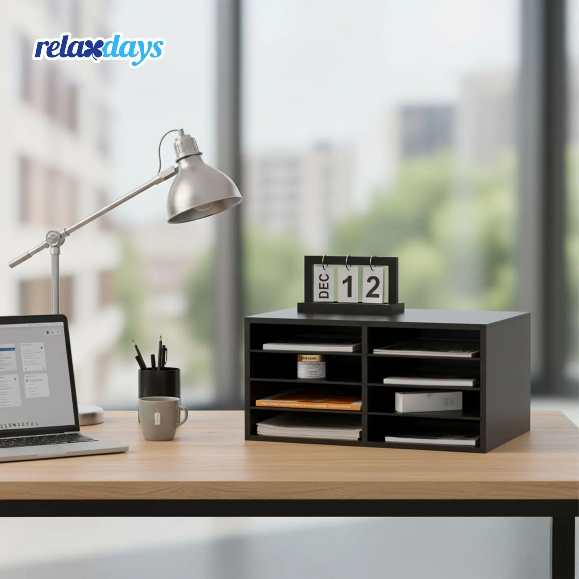 Dokumentenablage Bambus 8 Fächer Schwarz von Relaxdays