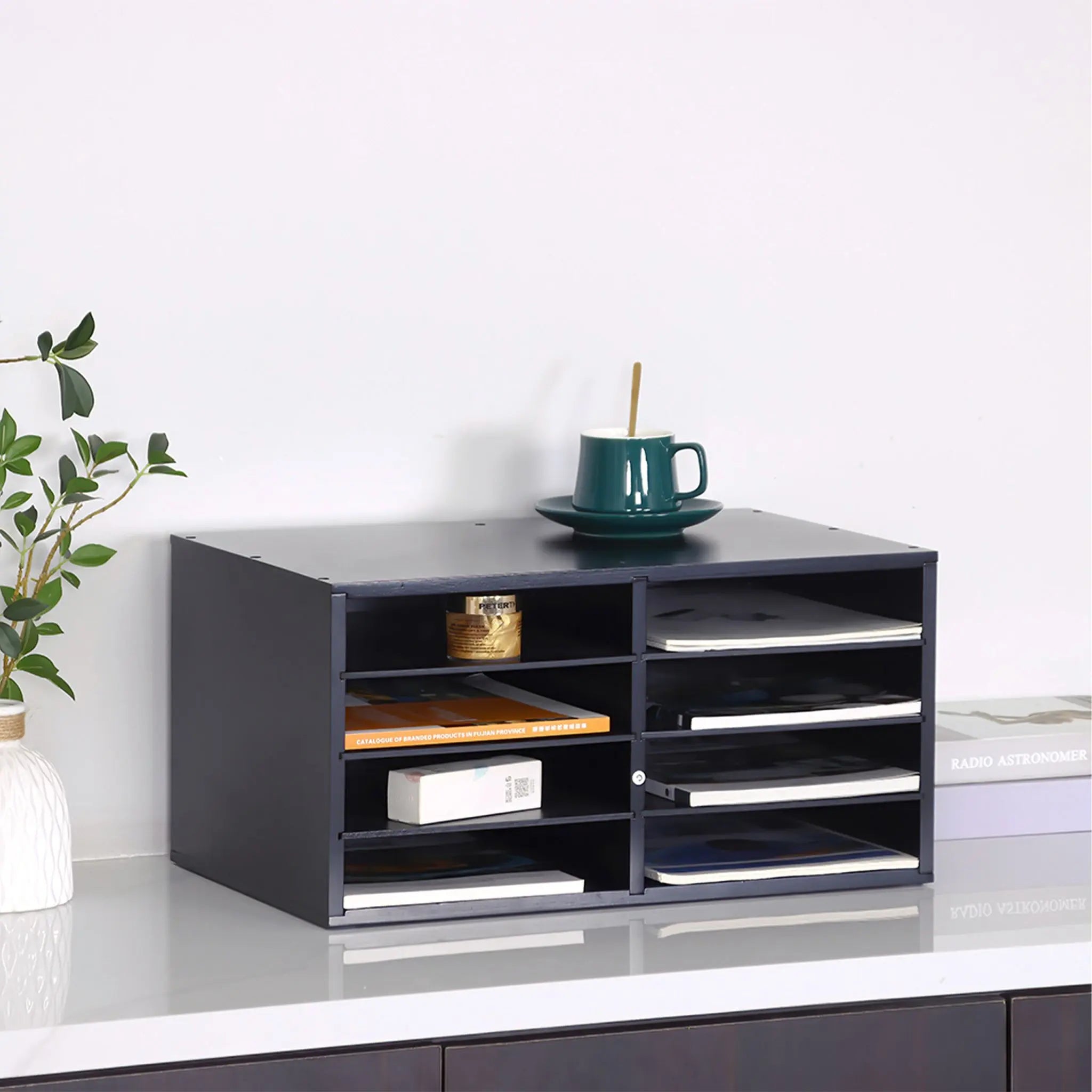 Dokumentenablage Bambus 8 Fächer Schwarz von Relaxdays
