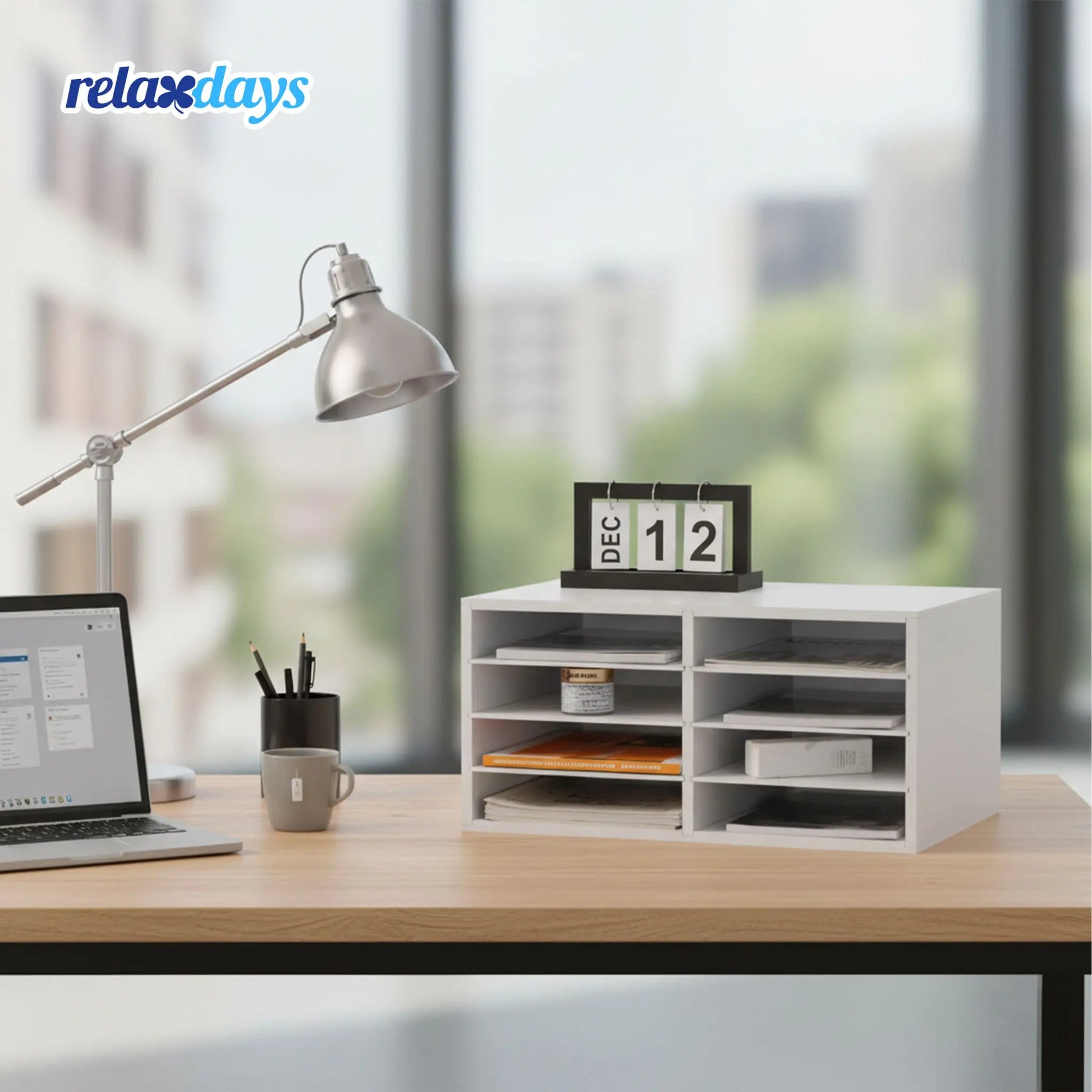 Dokumentenablage Bambus 8 Fächer Weiss von Relaxdays