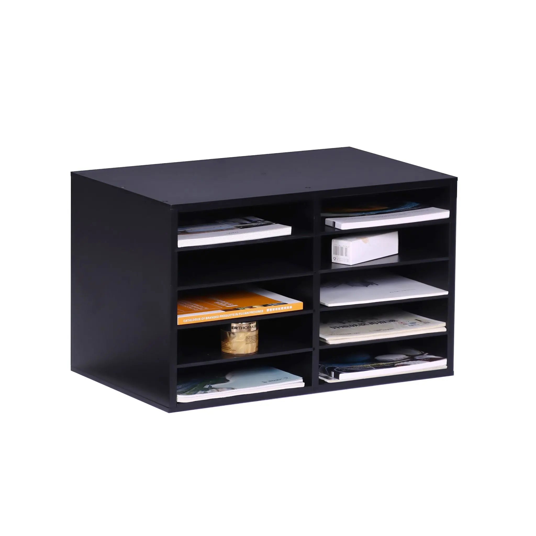 Dokumentenablage Bambus 10 Fächer Schwarz von Relaxdays