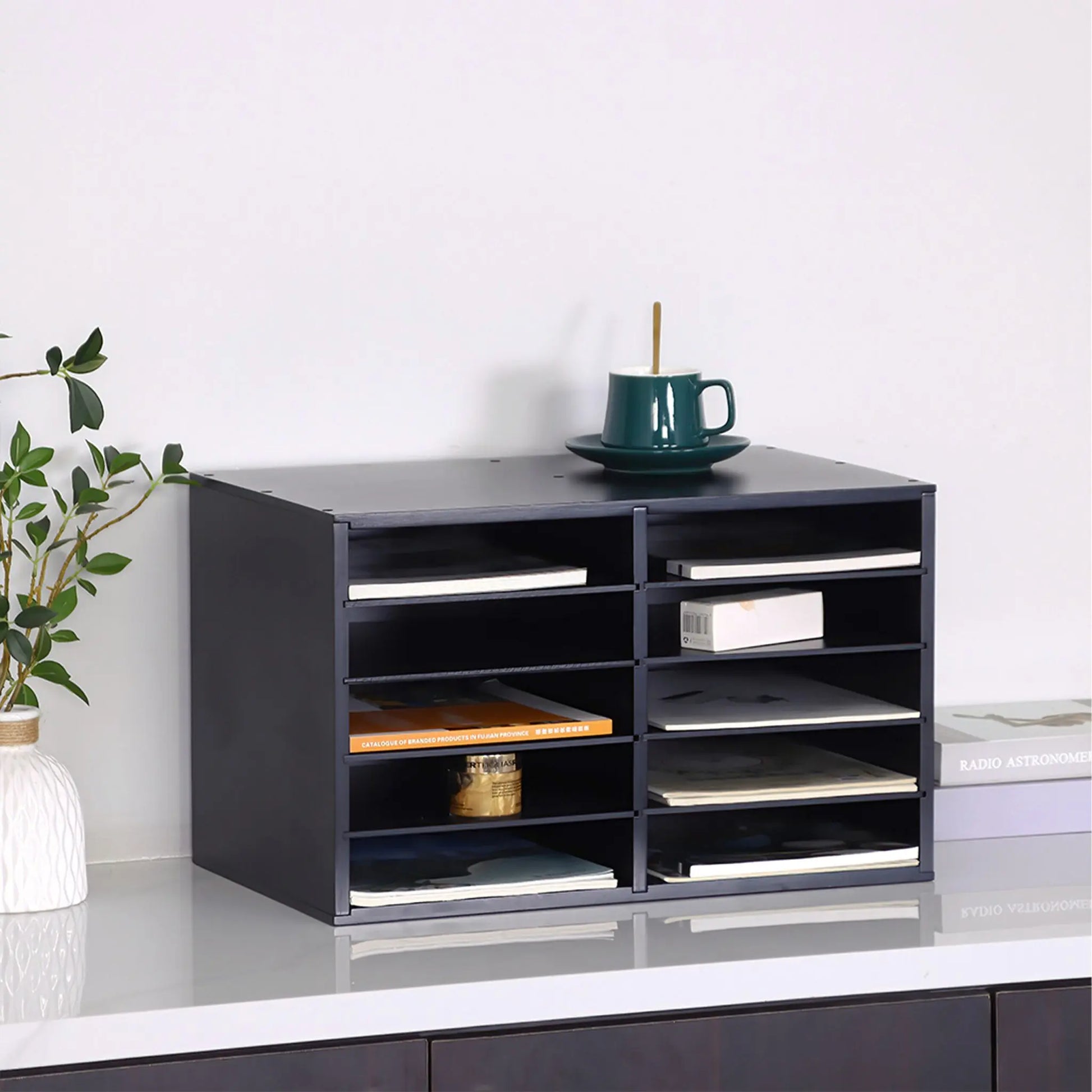 Dokumentenablage Bambus 10 Fächer Schwarz von Relaxdays