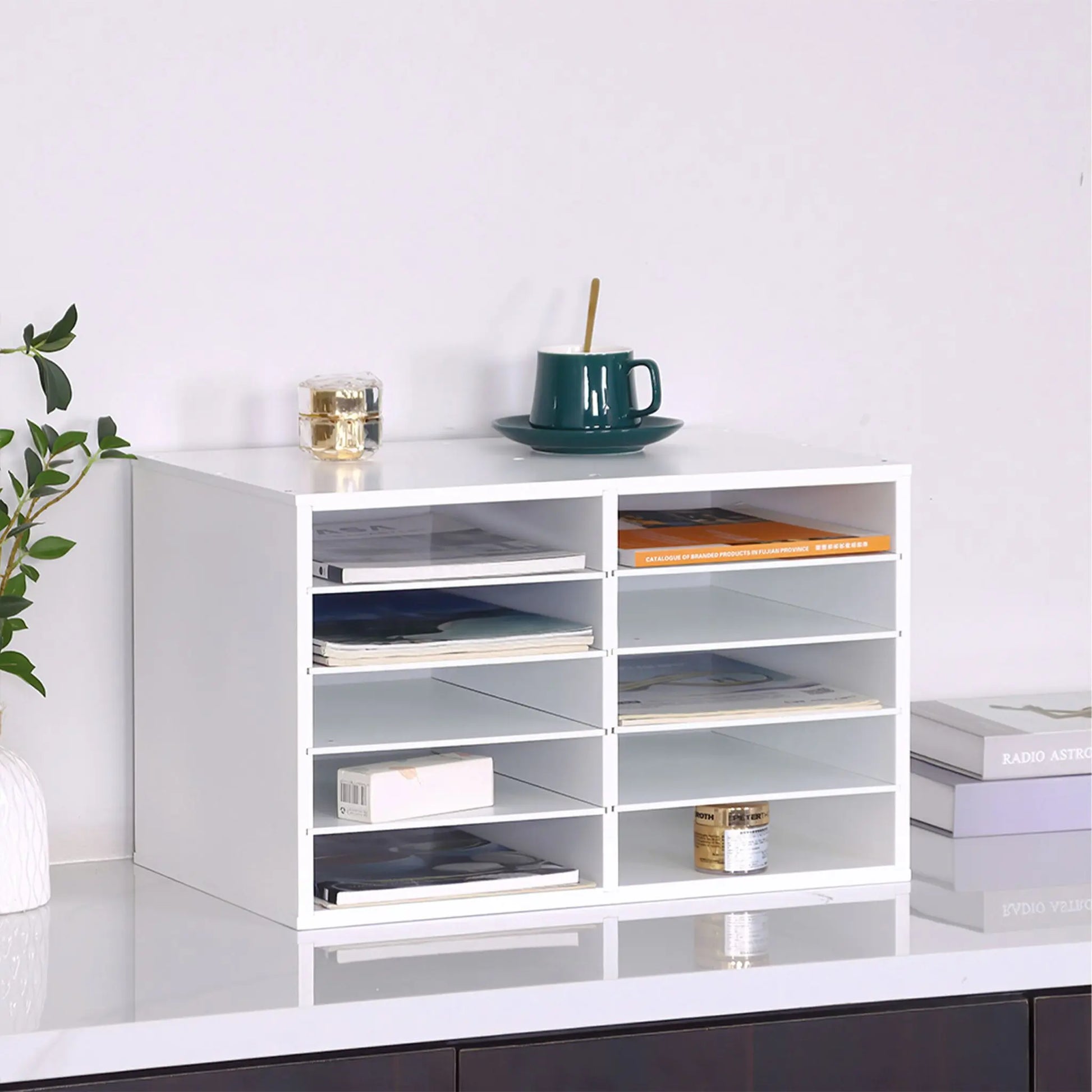 Dokumentenablage Bambus 10 Fächer Weiss von Relaxdays