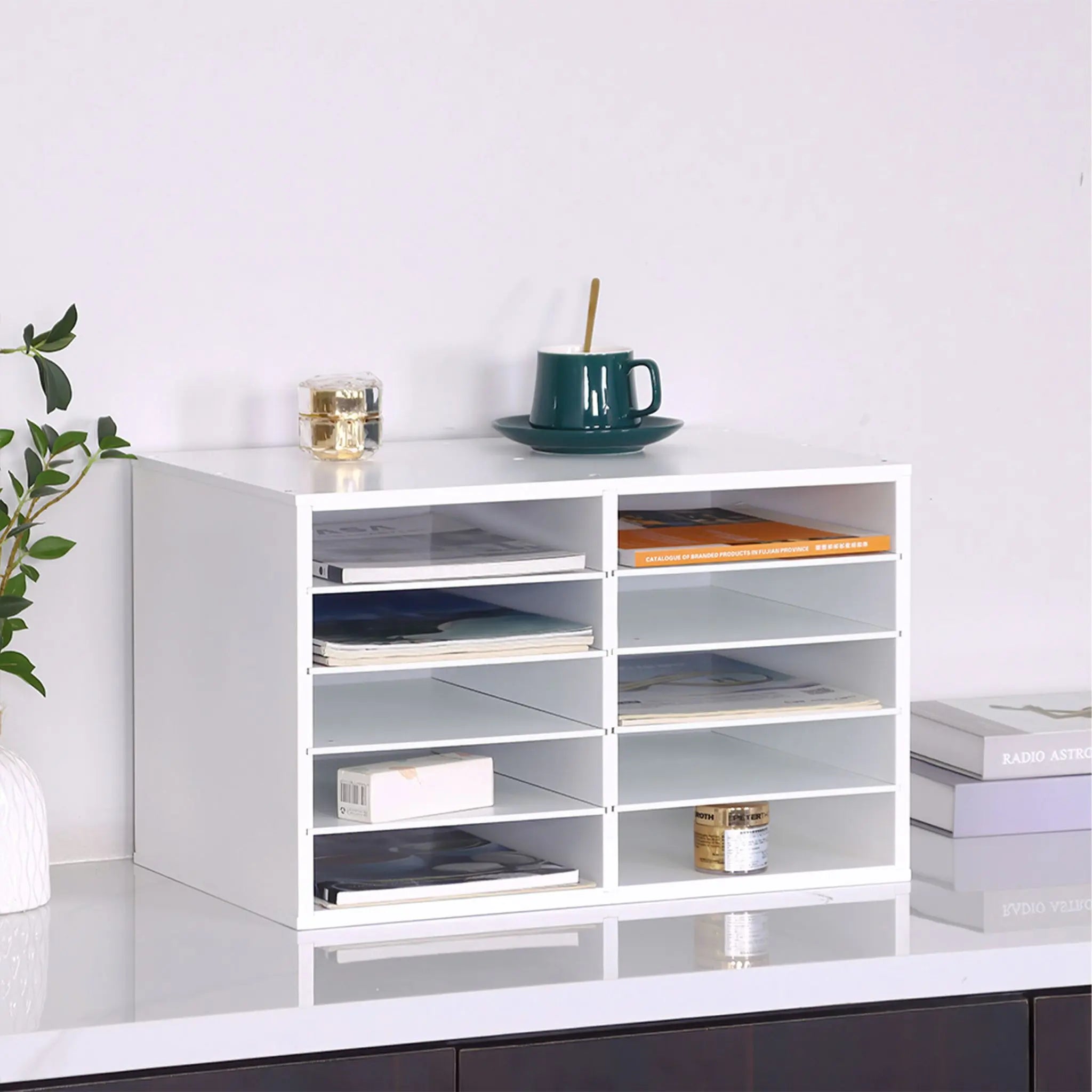 Dokumentenablage Bambus 10 Fächer Weiss von Relaxdays