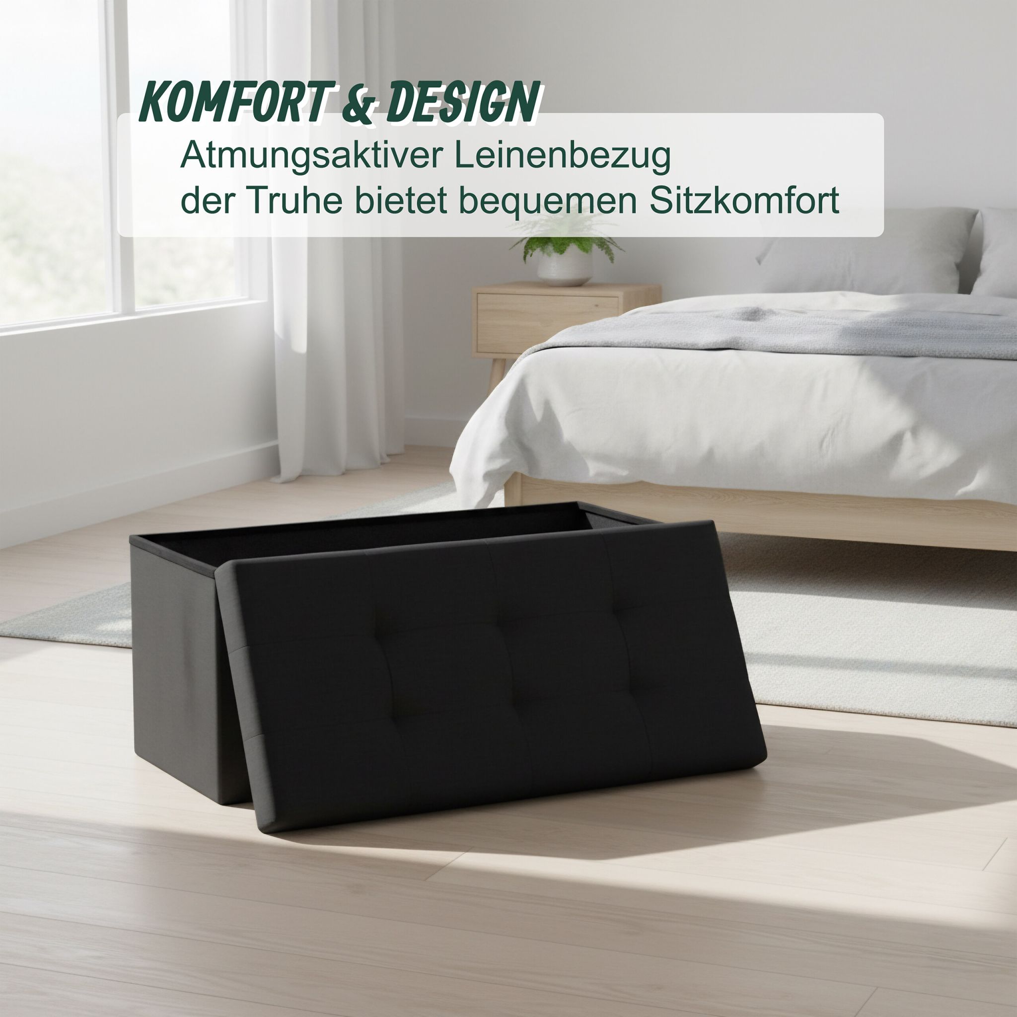 Sitzbank Stoff Schwarz von Relaxdays