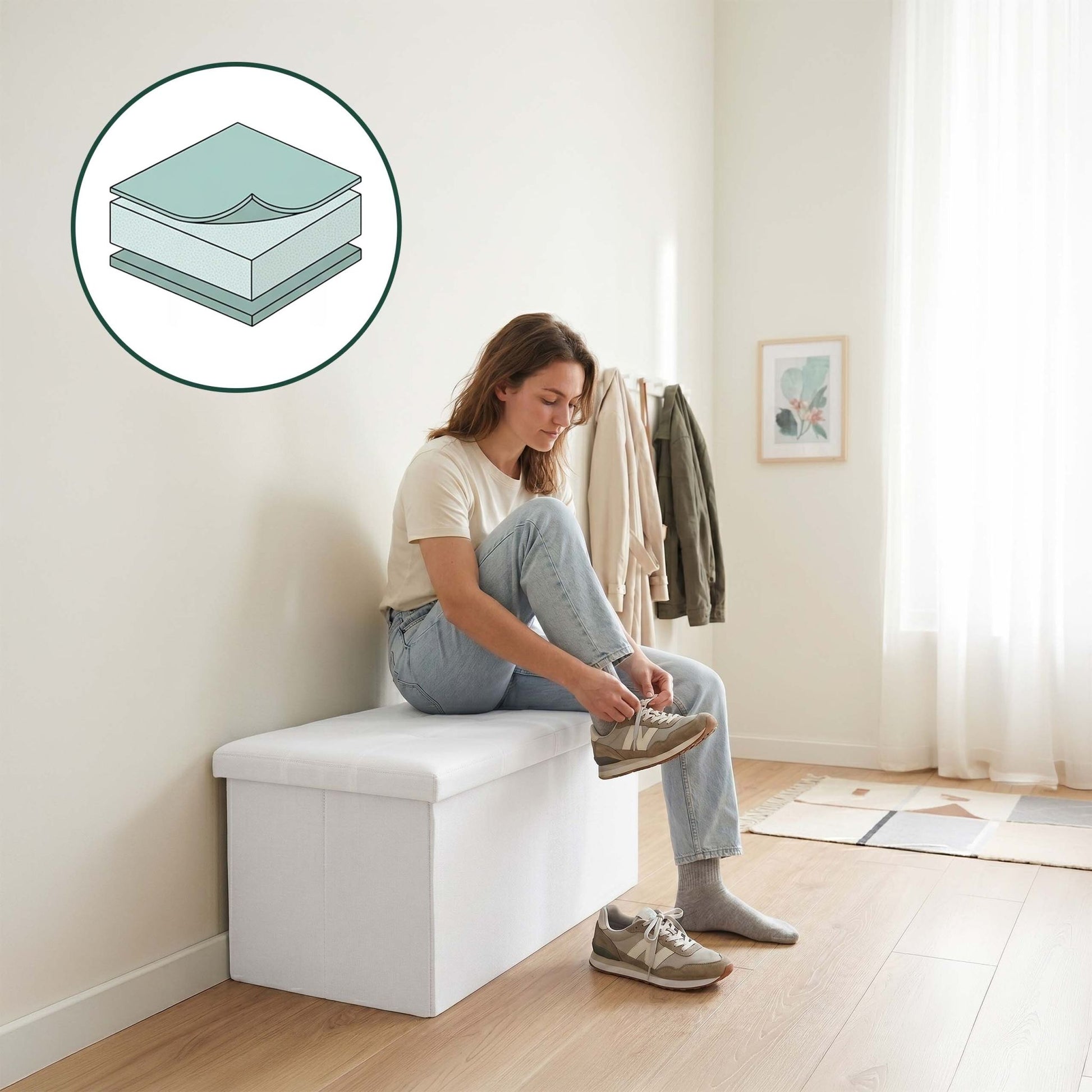 Sitzbank Stoff Weiss von Relaxdays