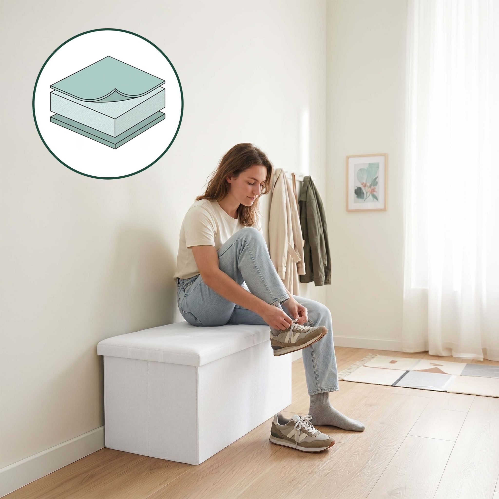 Sitzbank Stoff Weiss von Relaxdays