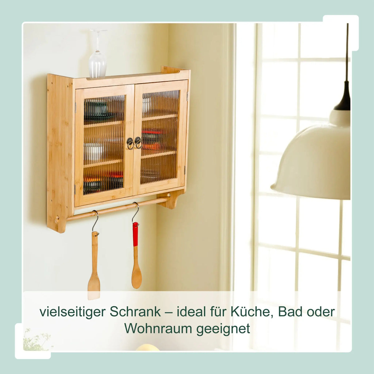 Hängeschrank mit Handtuchhalter Bambus Hellbraun-Transparent von Relaxdays