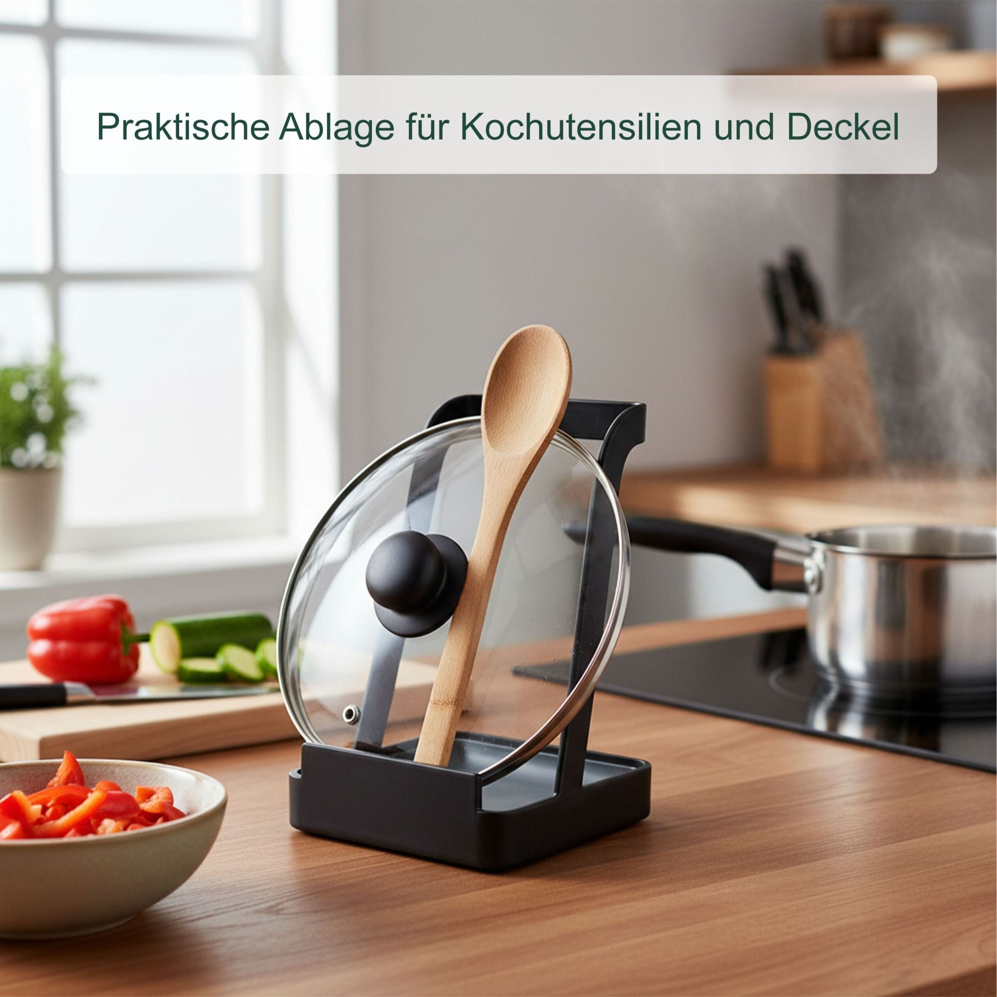 Kochlöffel Ständer & Topfdeckelhalter Schwarz von Relaxdays