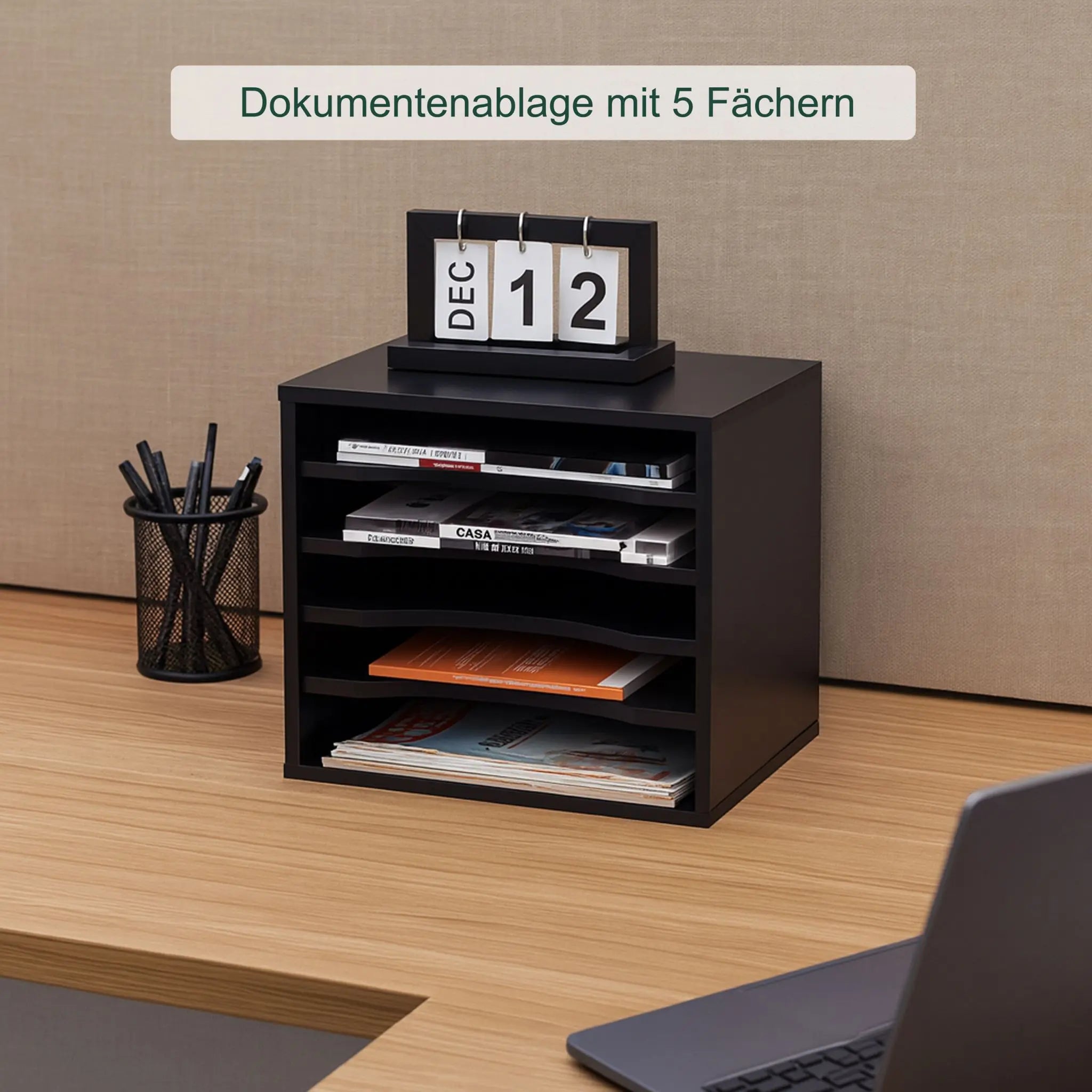 Dokumentenablage 5 Fächer Schwarz von Relaxdays