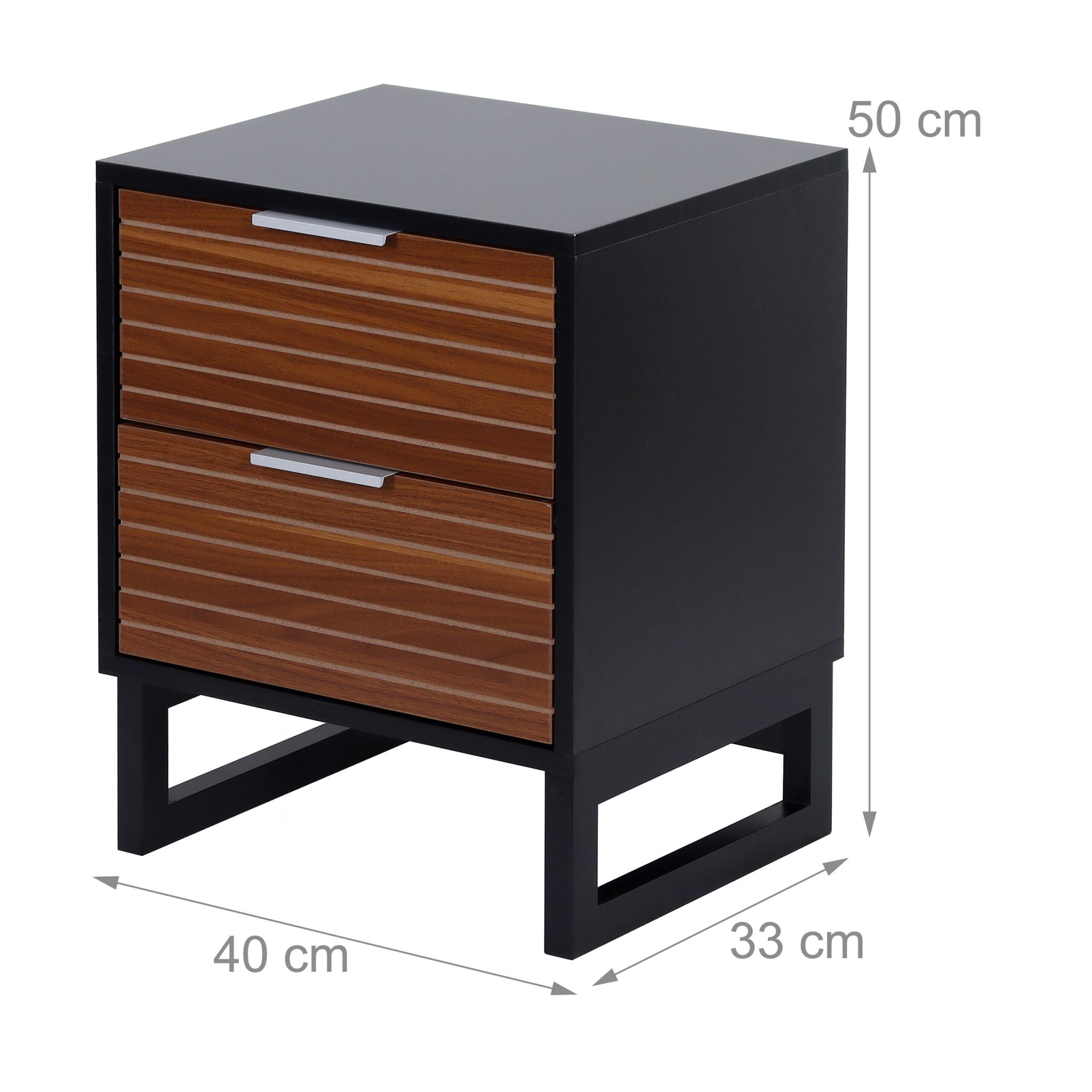 Nachttisch mit 2 Schubladen Braun-Schwarz-Silber von Relaxdays