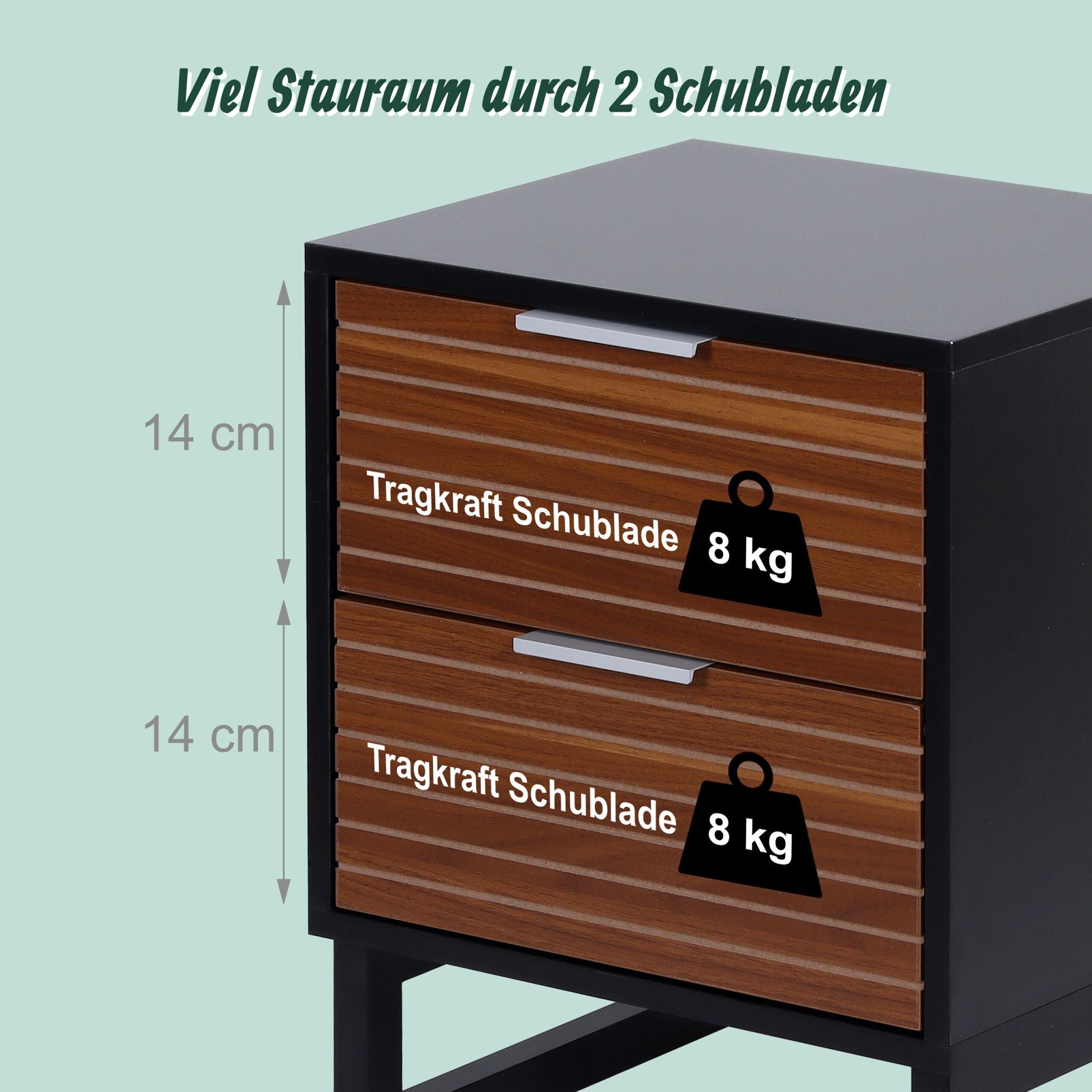 Nachttisch mit 2 Schubladen Braun-Schwarz-Silber von Relaxdays
