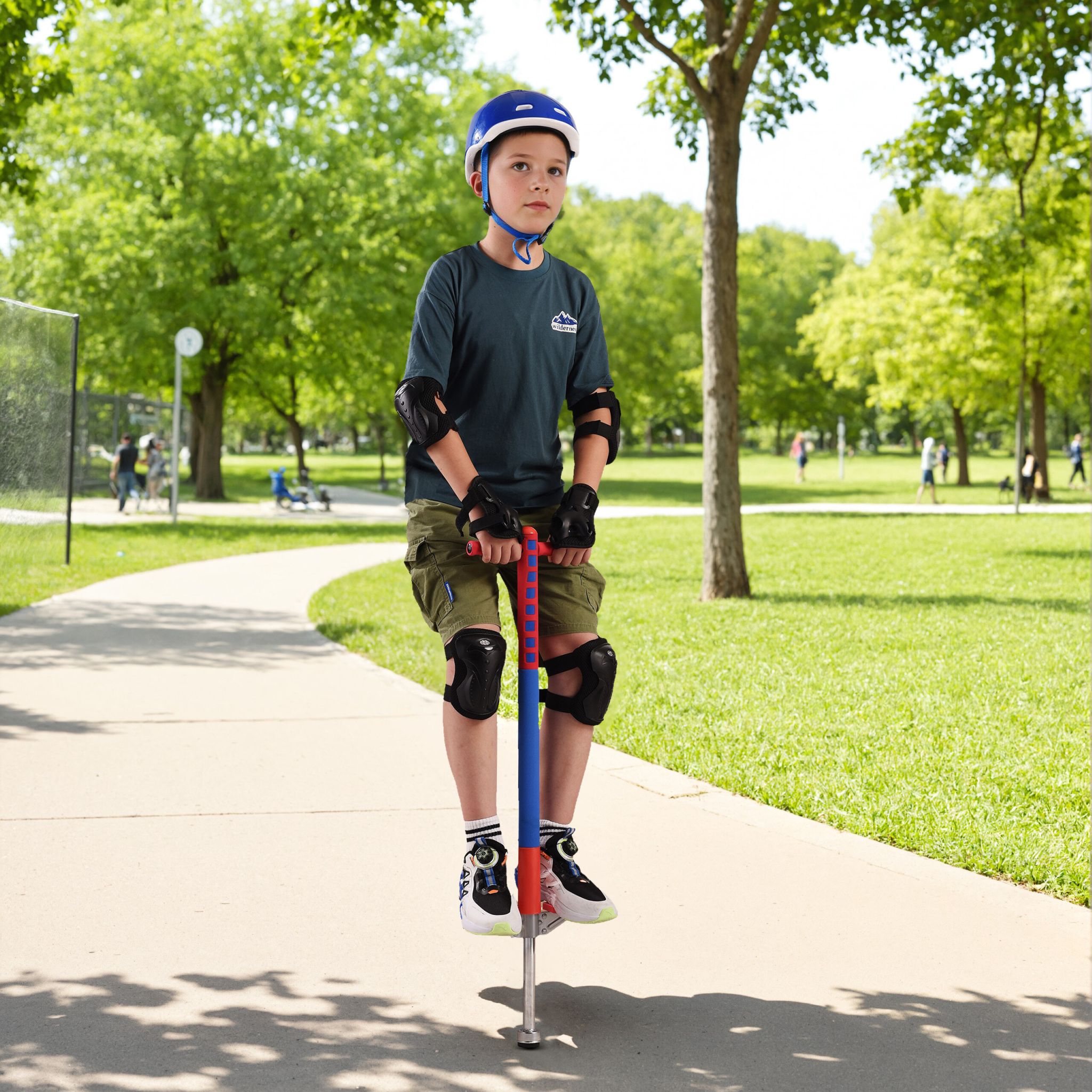 Pogo Stick für Kinder 35 kg Blau-Rot-Silber von Relaxdays