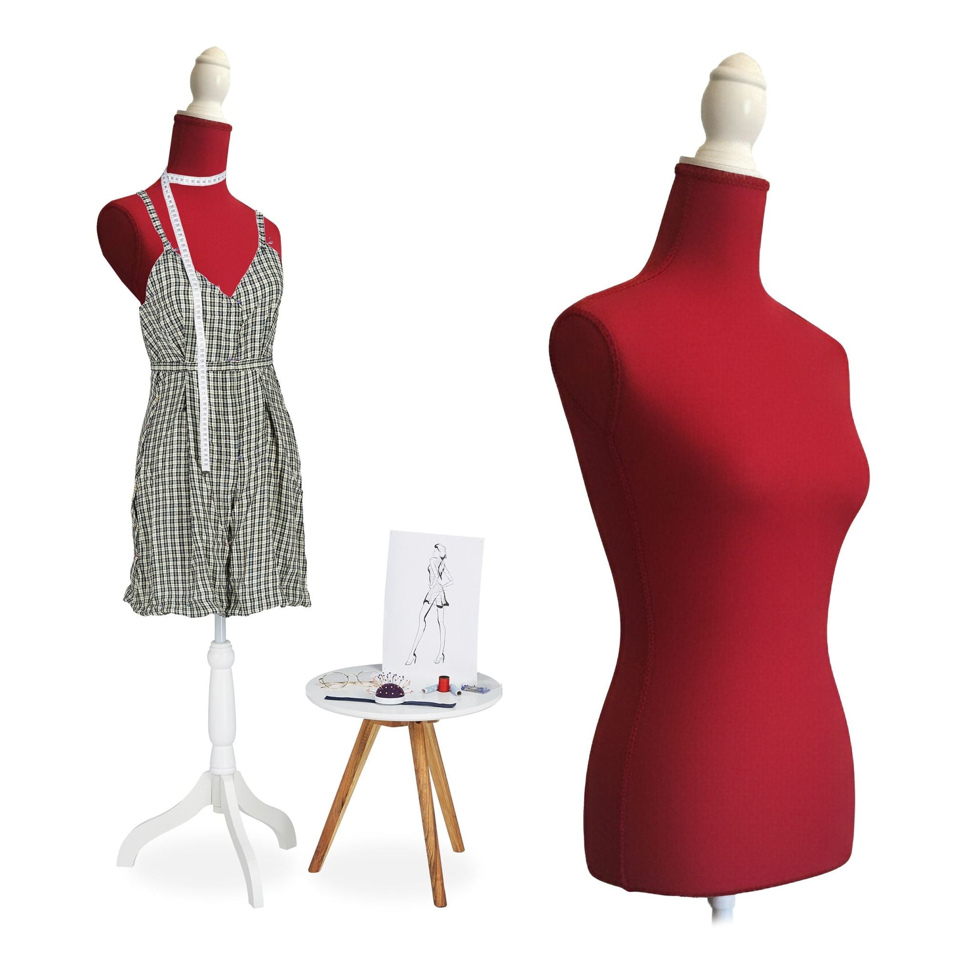 Weibliche Schneiderpuppe 36/38 Weiss-Rot von Relaxdays