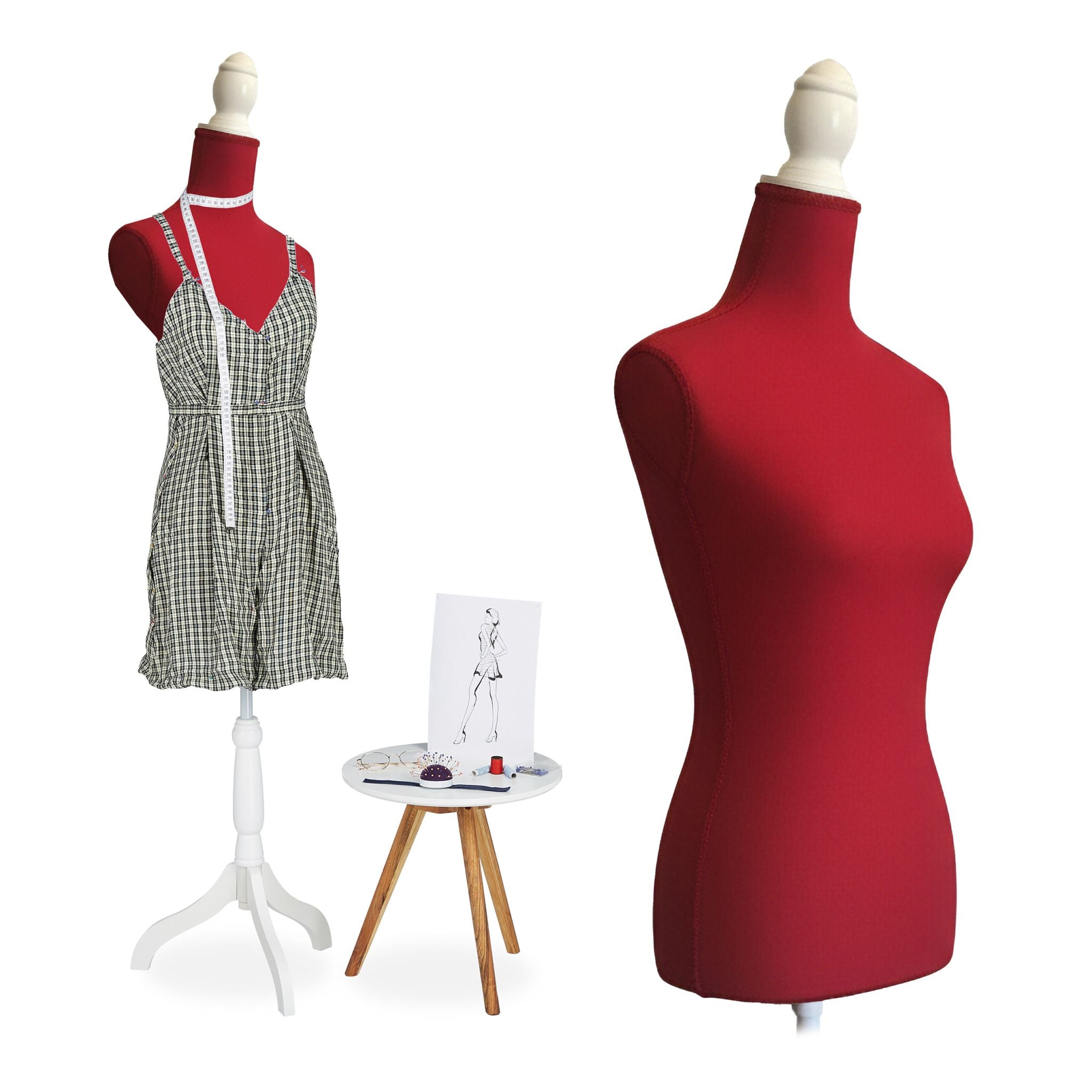 Weibliche Schneiderpuppe 36/38 Weiss-Rot von Relaxdays
