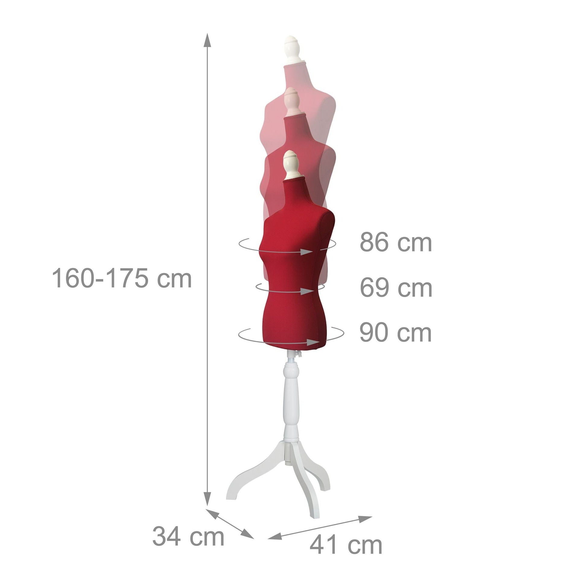 Weibliche Schneiderpuppe 36/38 Weiss-Rot von Relaxdays