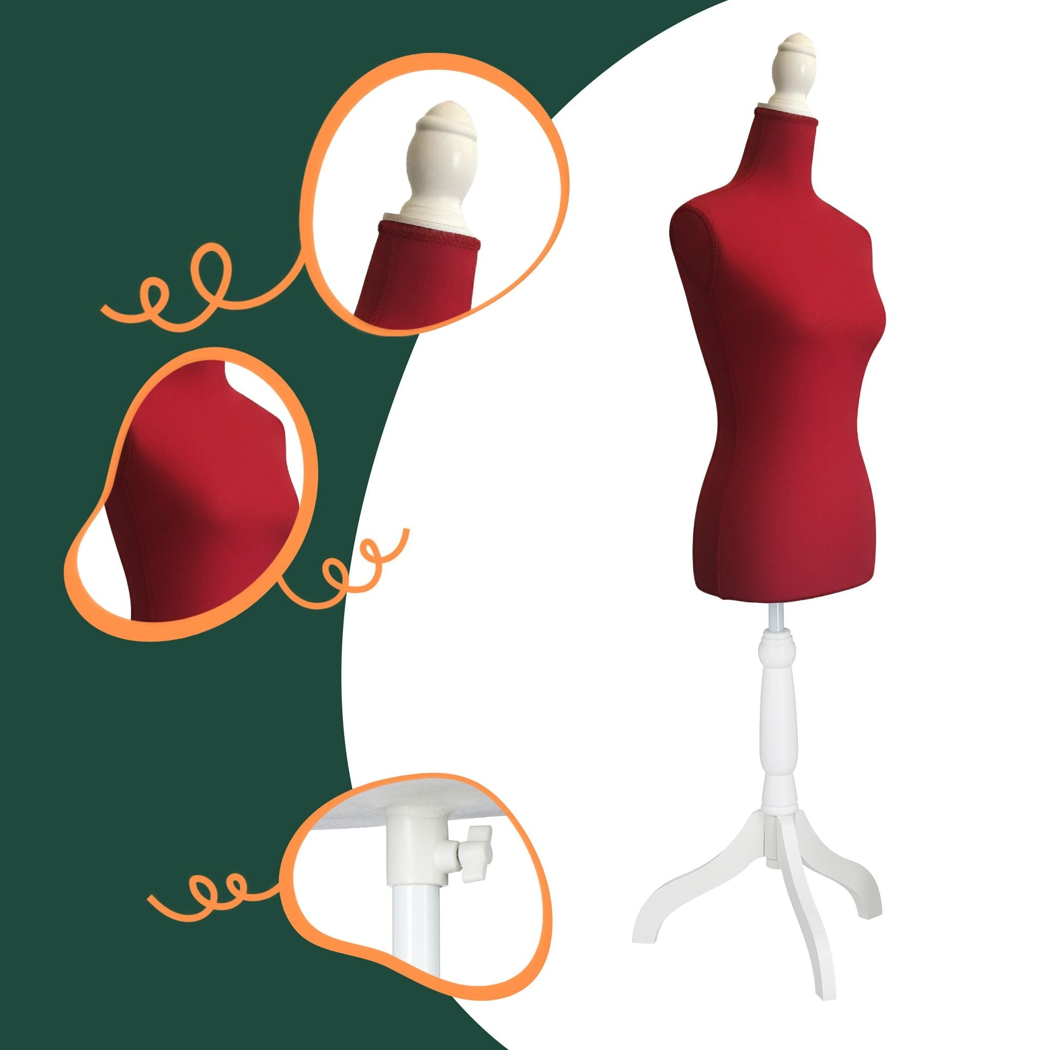 Weibliche Schneiderpuppe 36/38 Weiss-Rot von Relaxdays