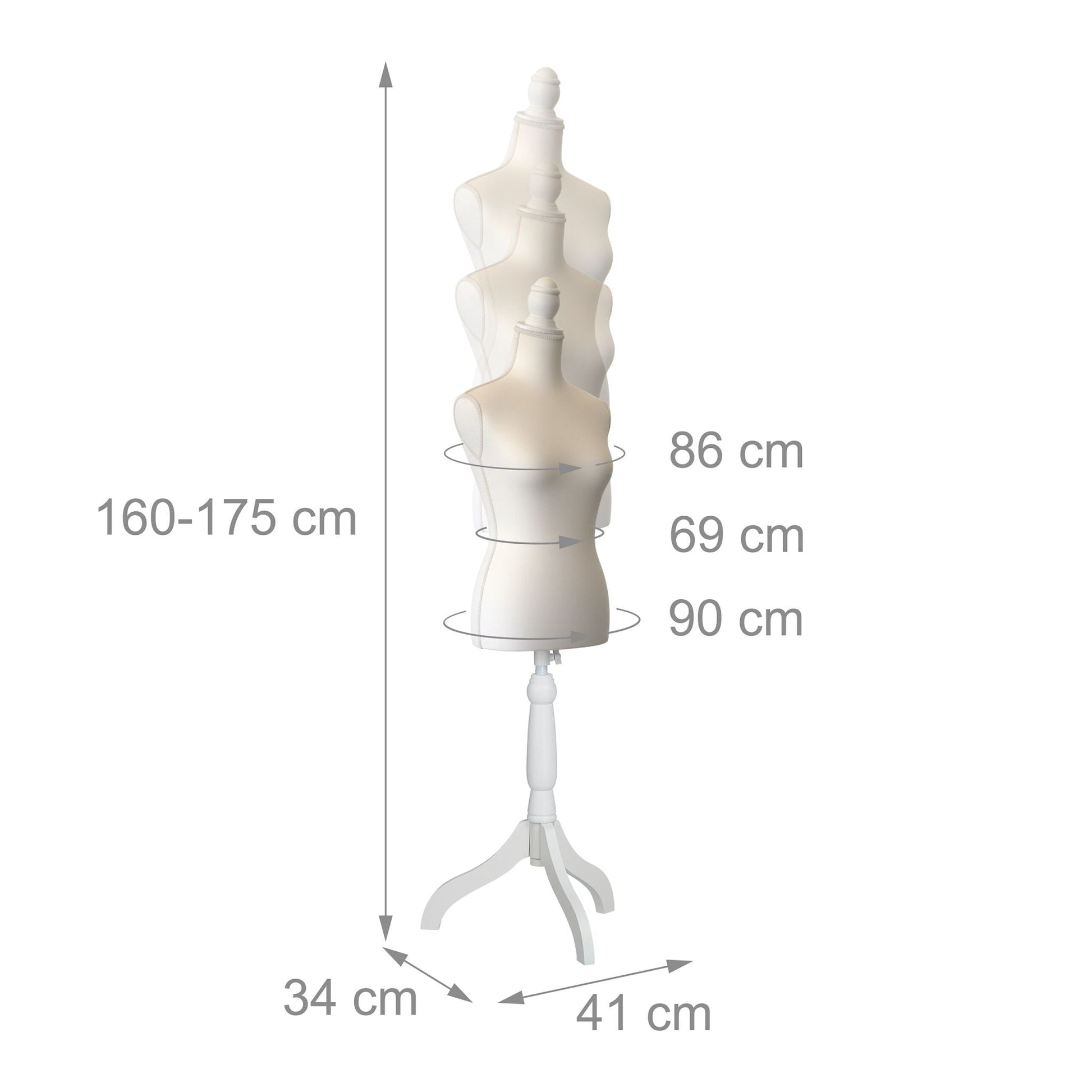 Weibliche Schneiderpuppe 36/38 Weiss von Relaxdays