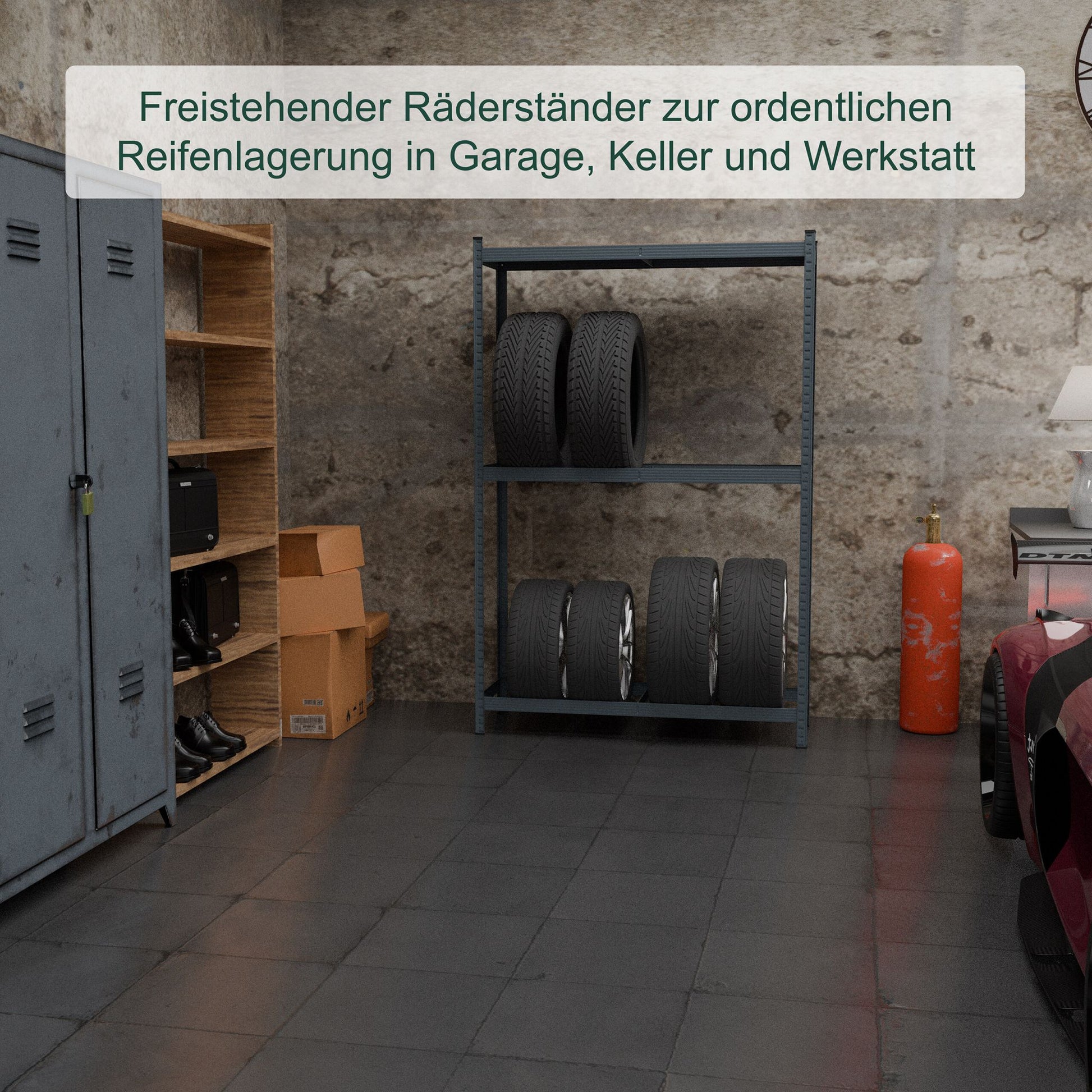 Reifenregal für 8 Reifen Hellbraun-Schwarz-Grau von Relaxdays