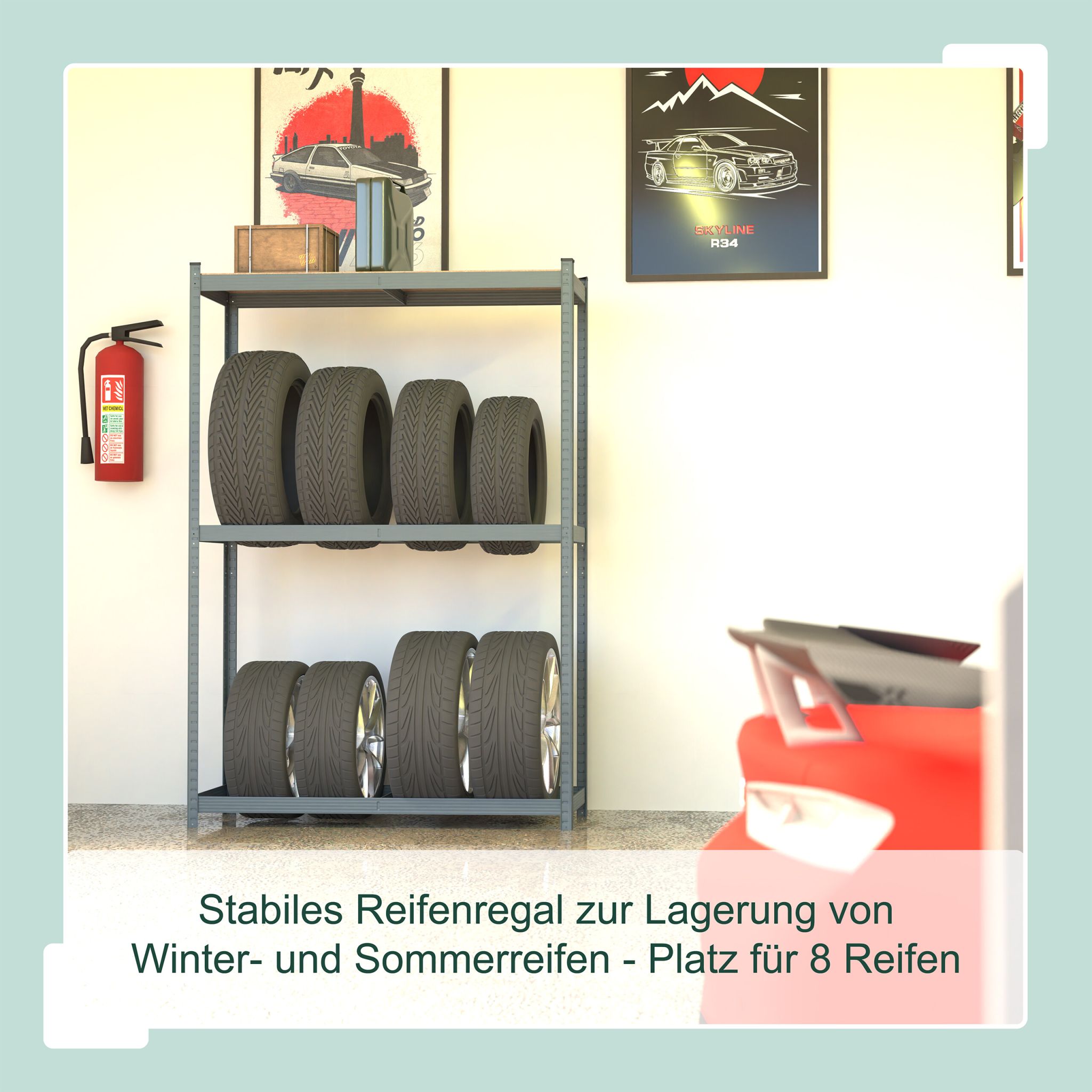 Reifenregal für 8 Reifen Hellbraun-Schwarz-Grau von Relaxdays