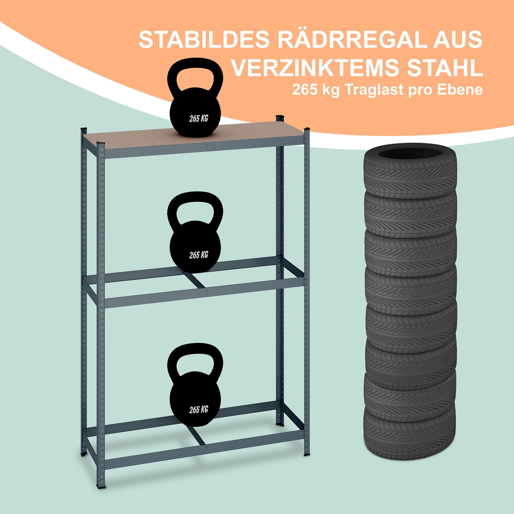 Reifenregal für 8 Reifen Hellbraun-Schwarz-Grau von Relaxdays