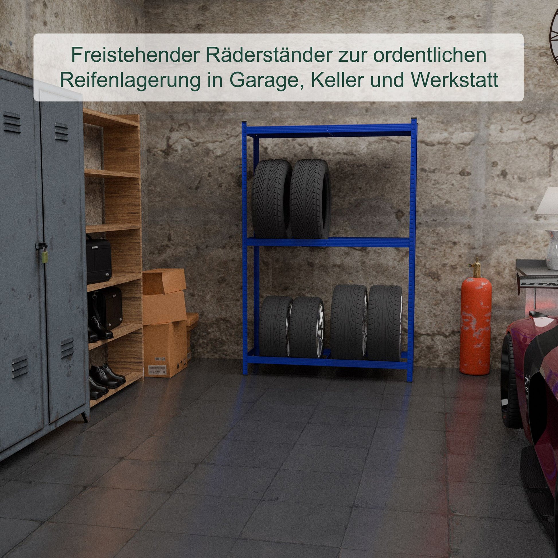 Reifenregal für 8 Reifen Blau-Hellbraun-Schwarz von Relaxdays