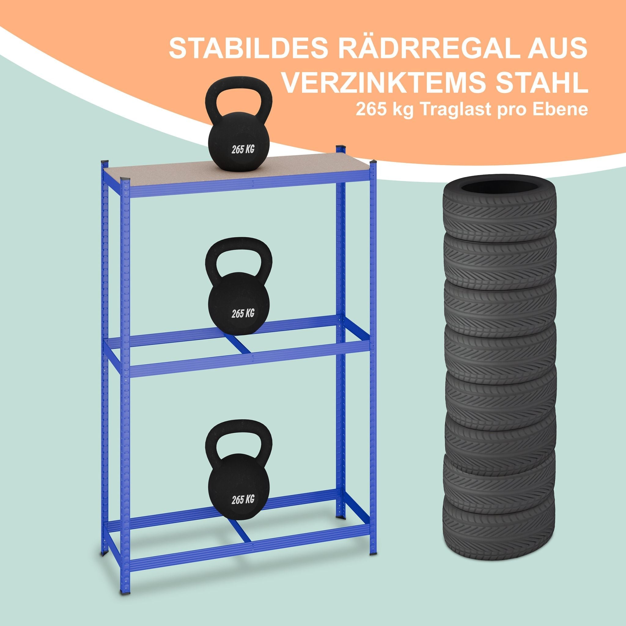 Reifenregal für 8 Reifen Blau-Hellbraun-Schwarz von Relaxdays