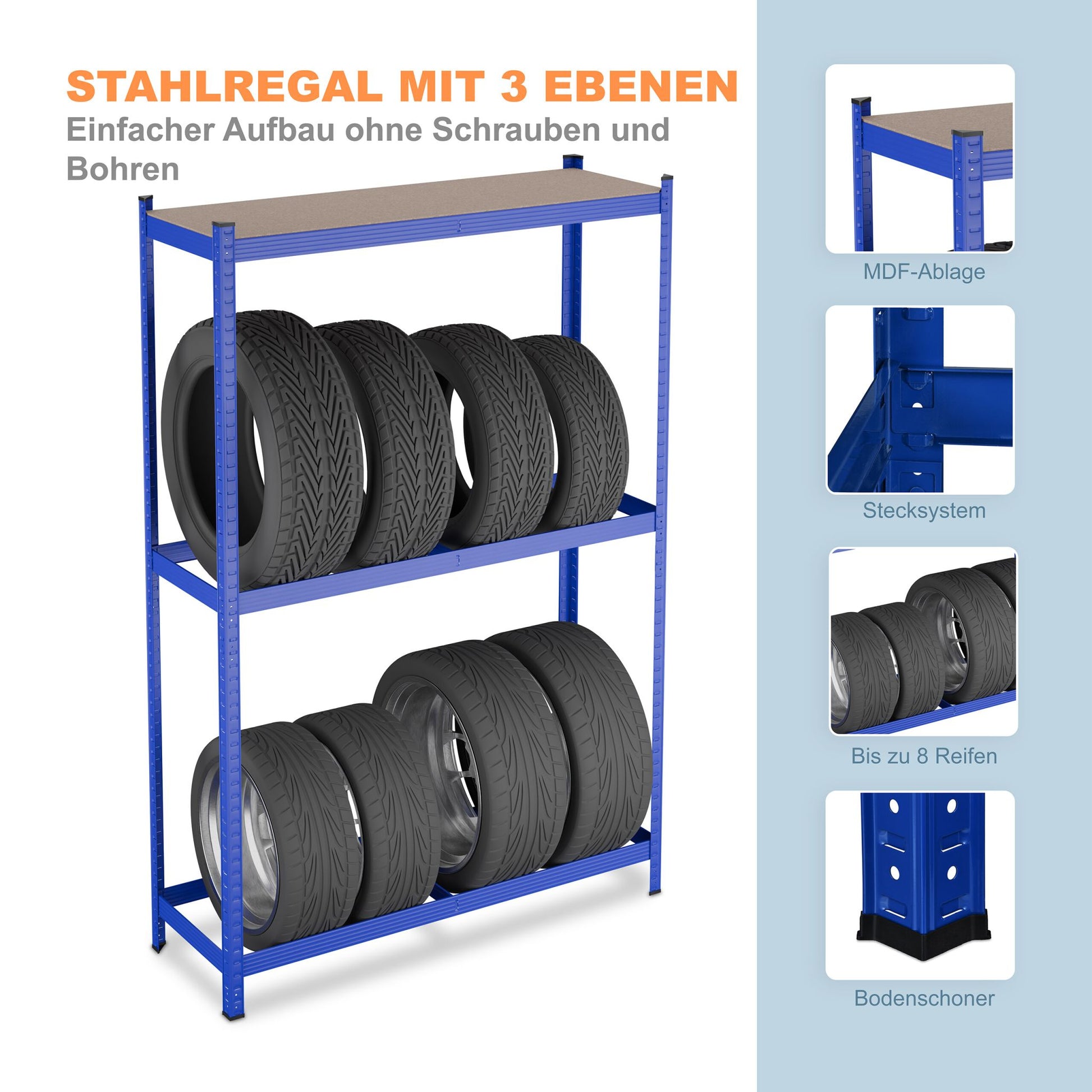 Reifenregal für 8 Reifen Blau-Hellbraun-Schwarz von Relaxdays