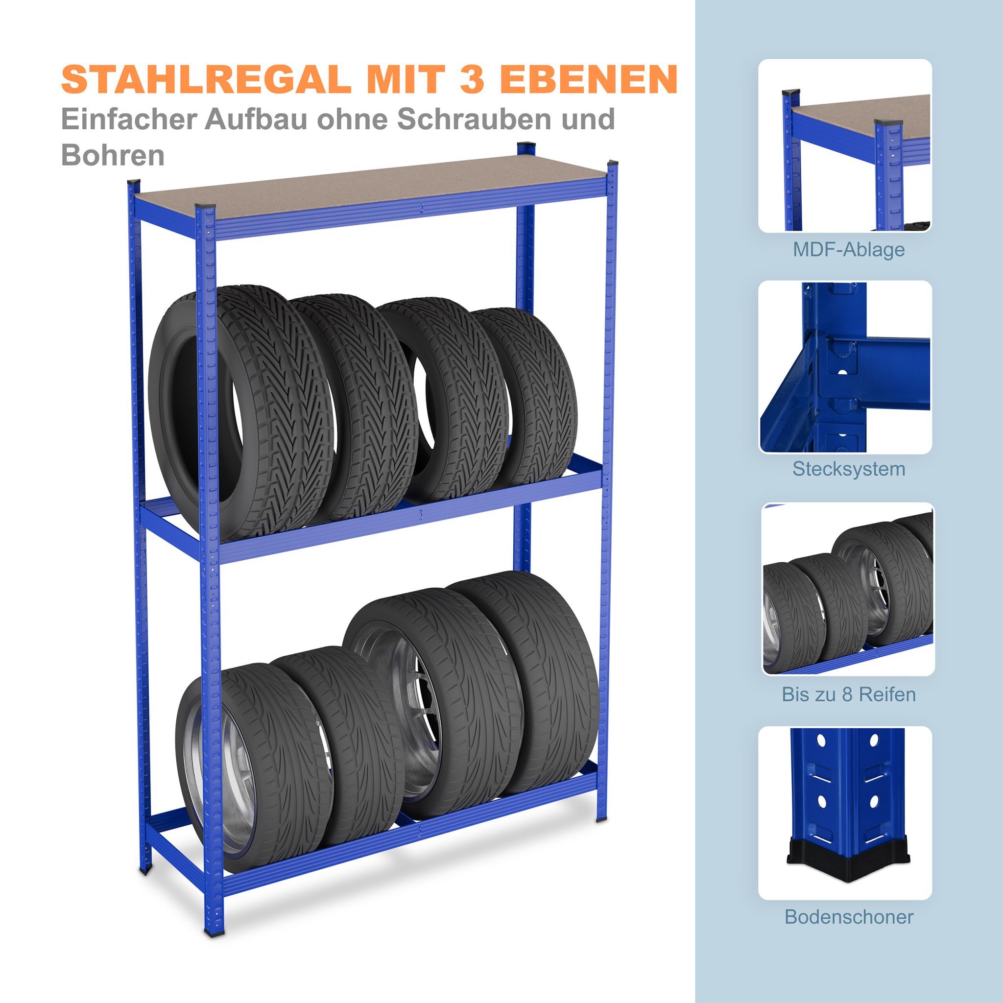 Reifenregal für 8 Reifen Blau-Hellbraun-Schwarz von Relaxdays