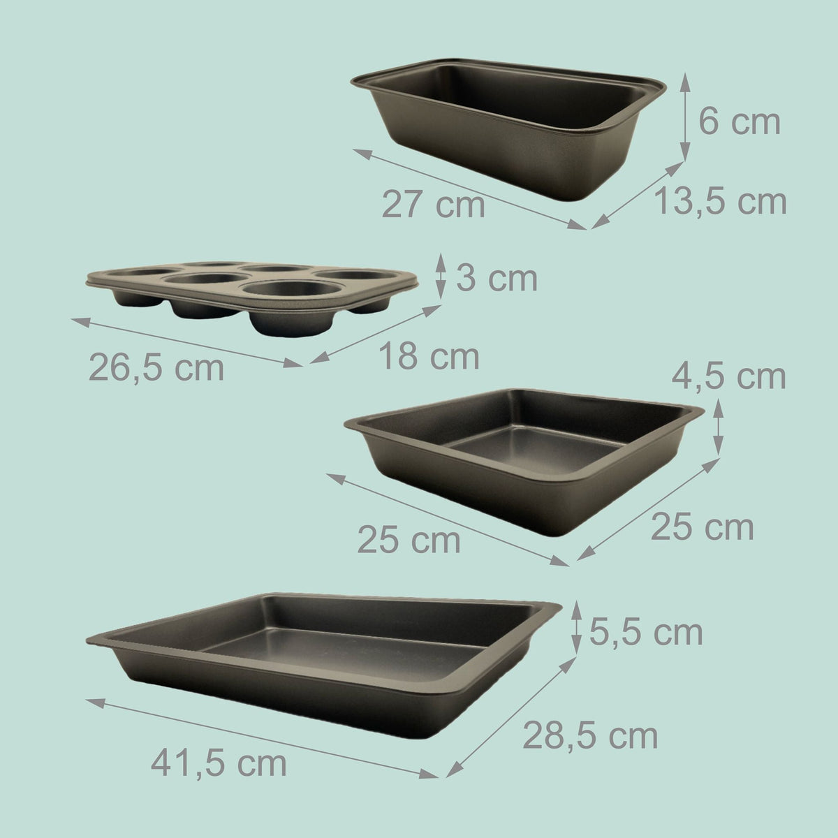 Backformen 4er-Set Anthrazit von Relaxdays