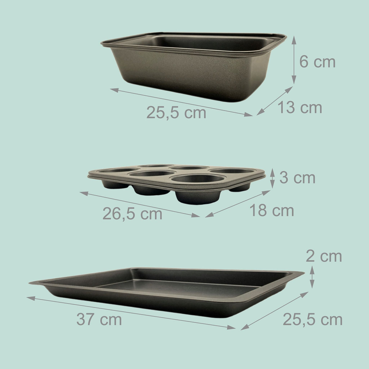 Backformen 3er-Set Anthrazit von Relaxdays