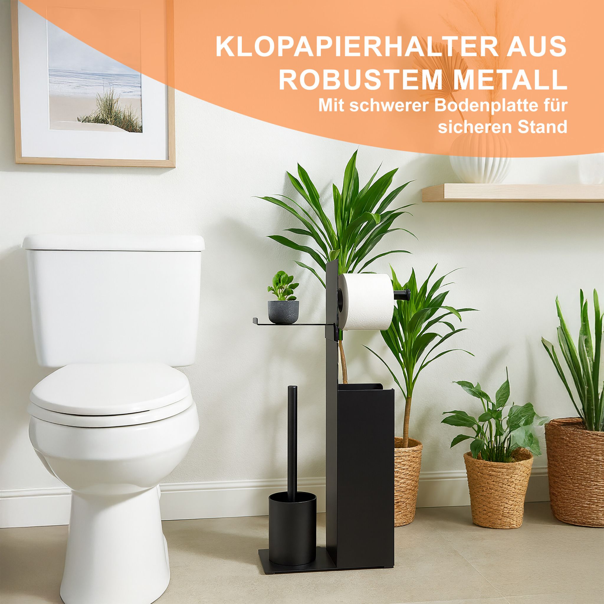 WC Garnitur mit Ersatzrollenhalter Schwarz