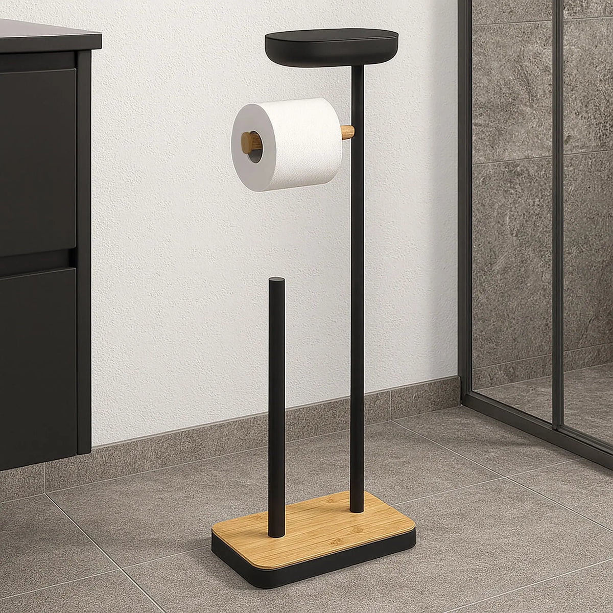 Toilettenpapierhalter mit Fach Hellbraun-Schwarz von Relaxdays