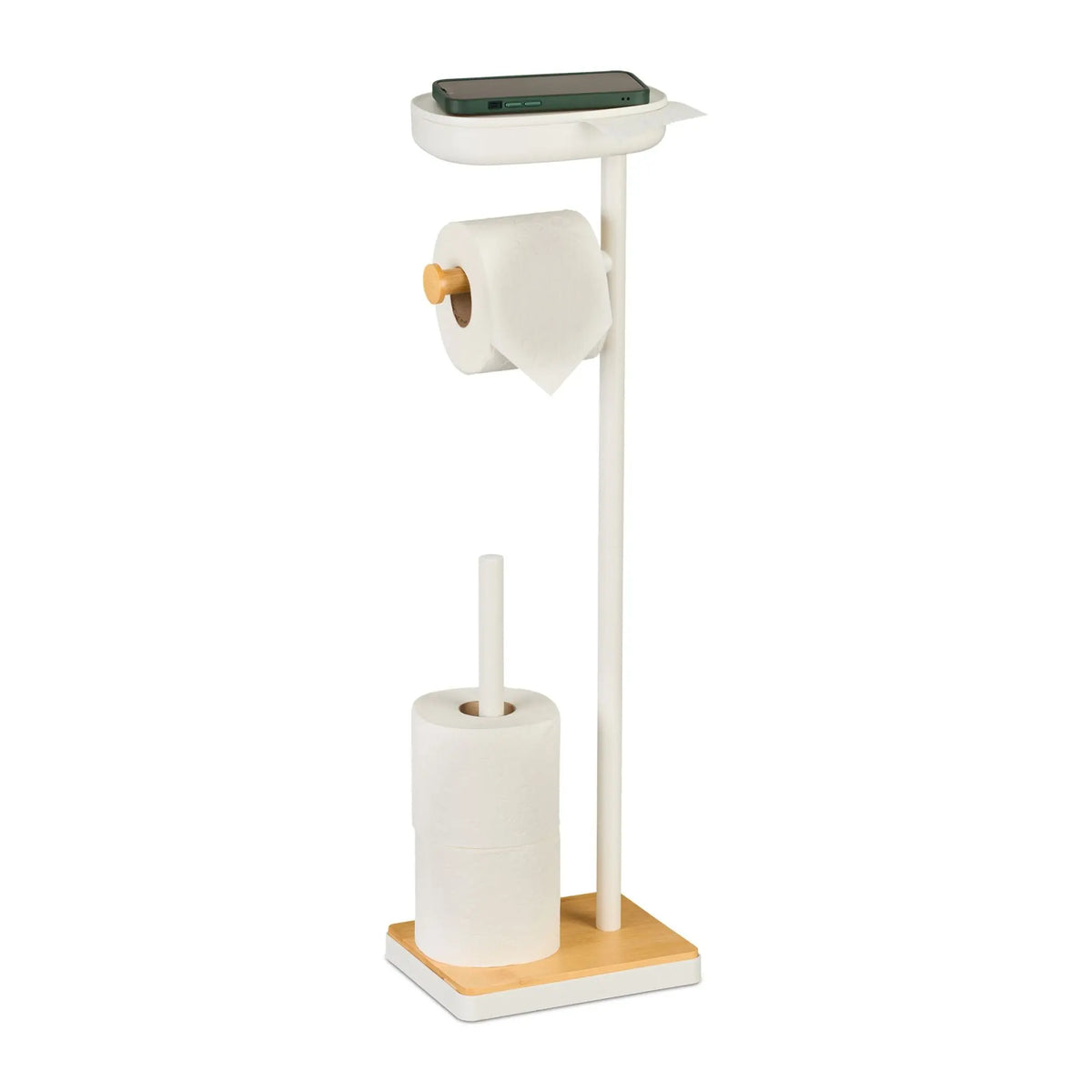 Toilettenpapierhalter mit Fach Weiss-Hellbraun von Relaxdays