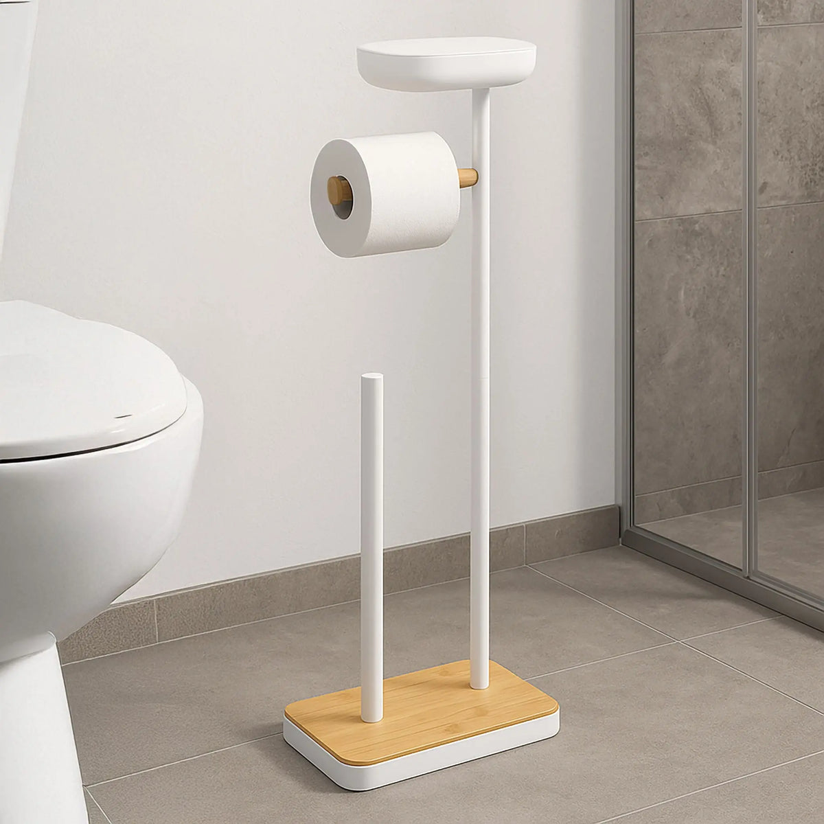 Toilettenpapierhalter mit Fach Weiss-Hellbraun von Relaxdays
