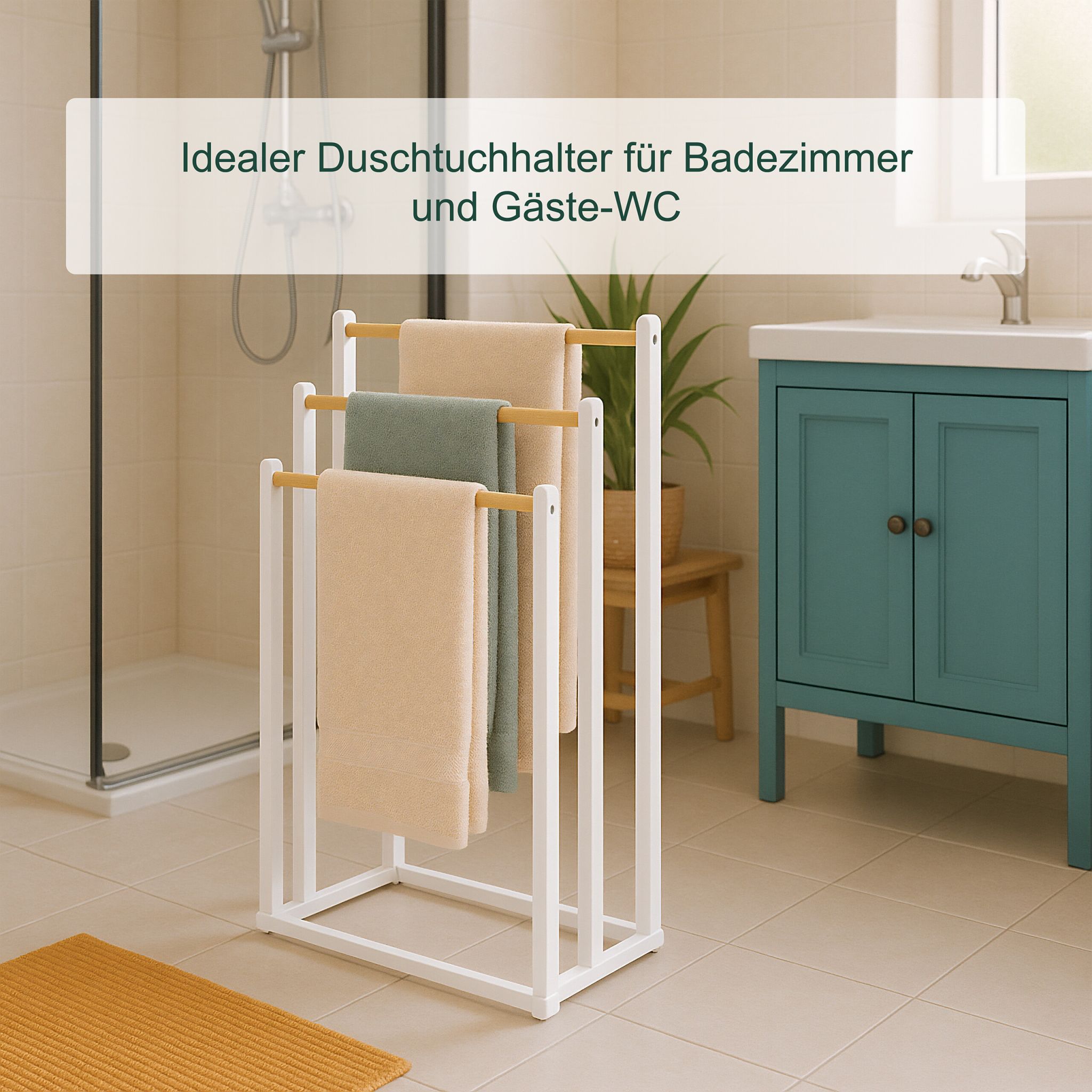Handtuchständer mit 3 Stangen Weiss-Hellbraun von Relaxdays