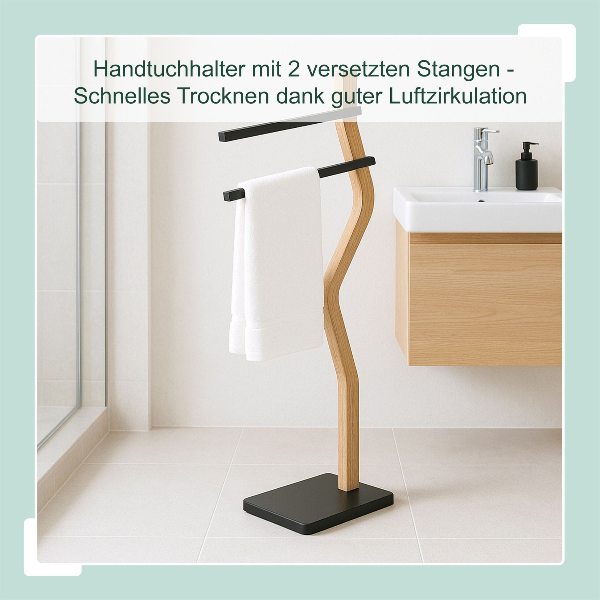 Handtuchständer mit 2 Stangen Hellbraun-Schwarz von Relaxdays
